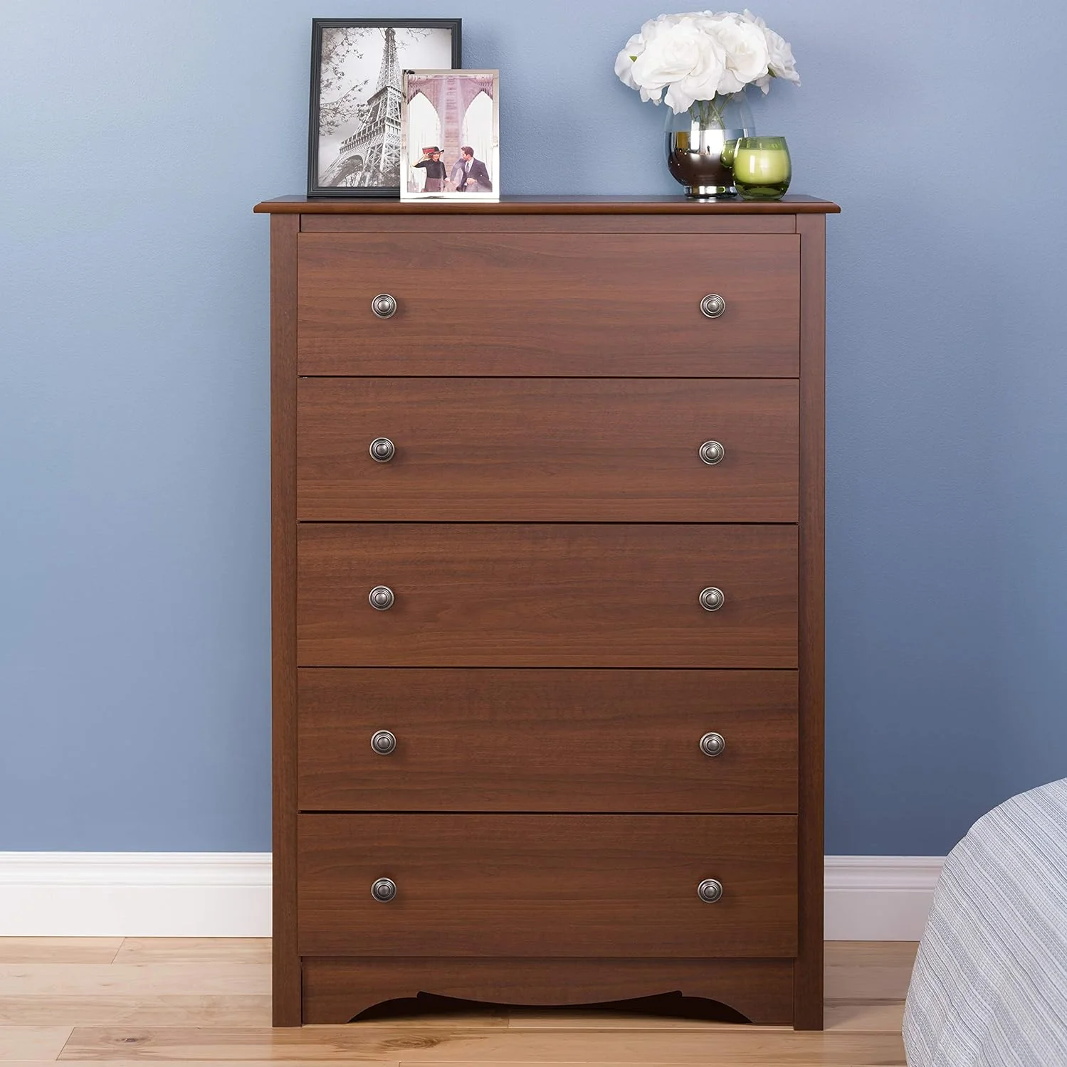 Prepac Sonoma Traditional 5-Drawer Tall Dresser for Bedroom, Functional Bedroom Dresser Chest of Drawers 16in D x 31.5in W x 45.12in H, Cherry, CDC-3345 - Retail $164 - Image 2