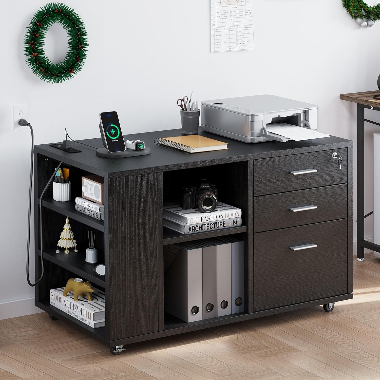 NEW - YITAHOME 3 Drawer File Cabinet with Charging Station, Home Office Furniture, Black - Retail $149 - Image 2