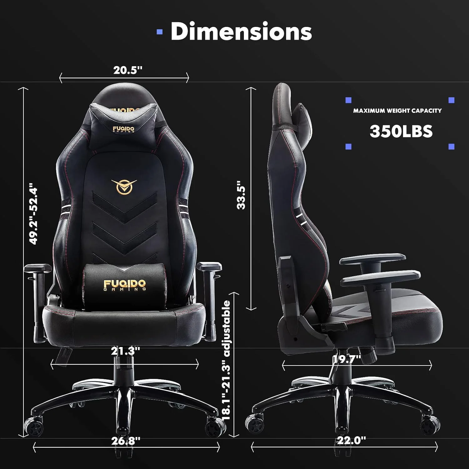 NEW - Big and Tall Gaming Chair 350lbs-Racing Computer Gamer Chair,Ergonomic Office PC Chair with Wide Seat, Reclining Back, Adjustable Armrest for Adult Teens-Black - Retail $143 - Image 2