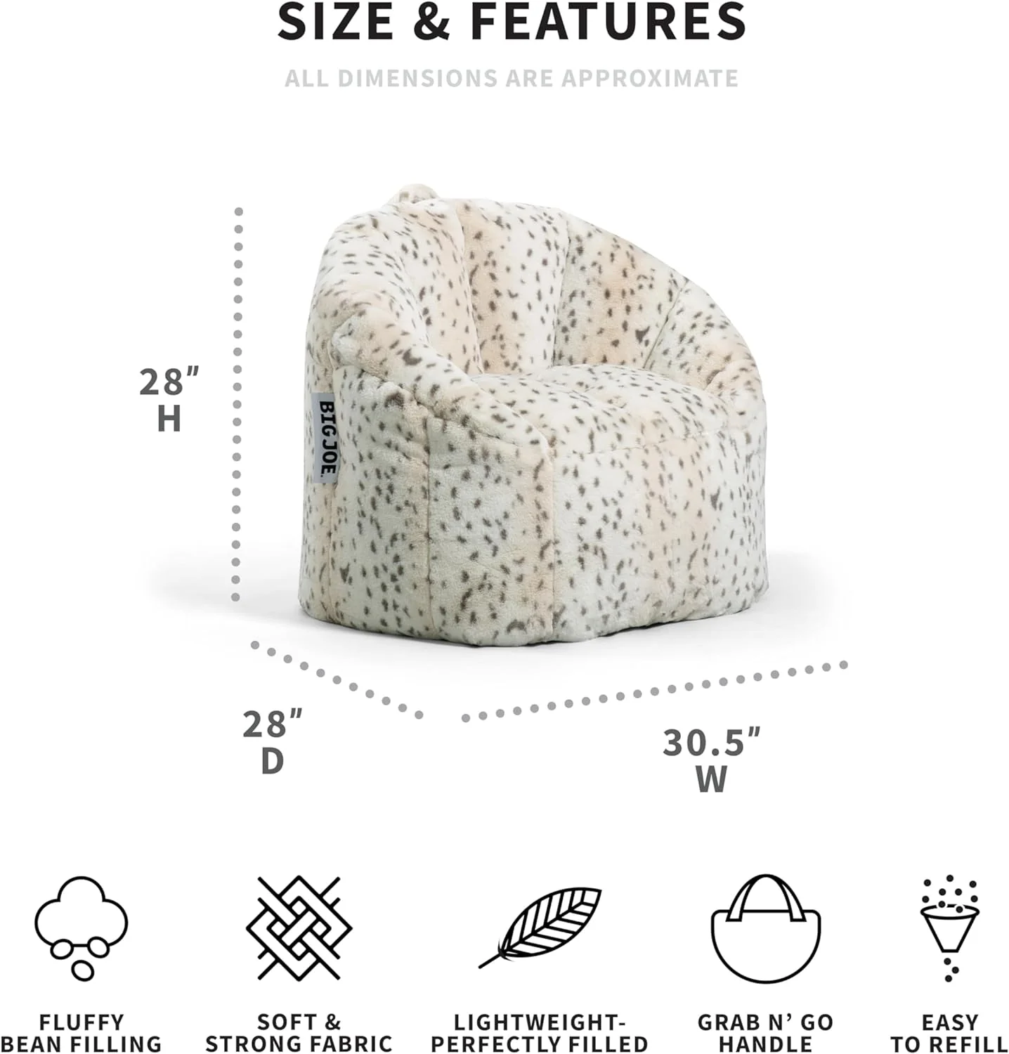 Big Joe Milano Super Soft Leopard Beanbag Chair - Retail $68 - Image 3