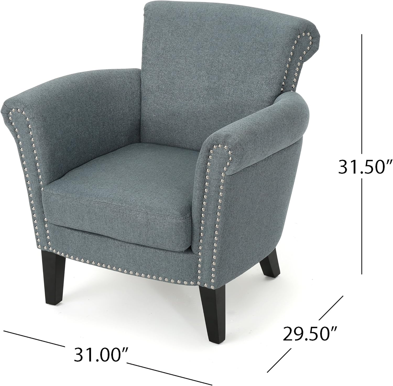 NEW - Christopher Knight Home Brice Vintage Scroll Arm Studded Fabric Club Chair, Steel Blue / Dark Brown - Retail $200 - Image 3