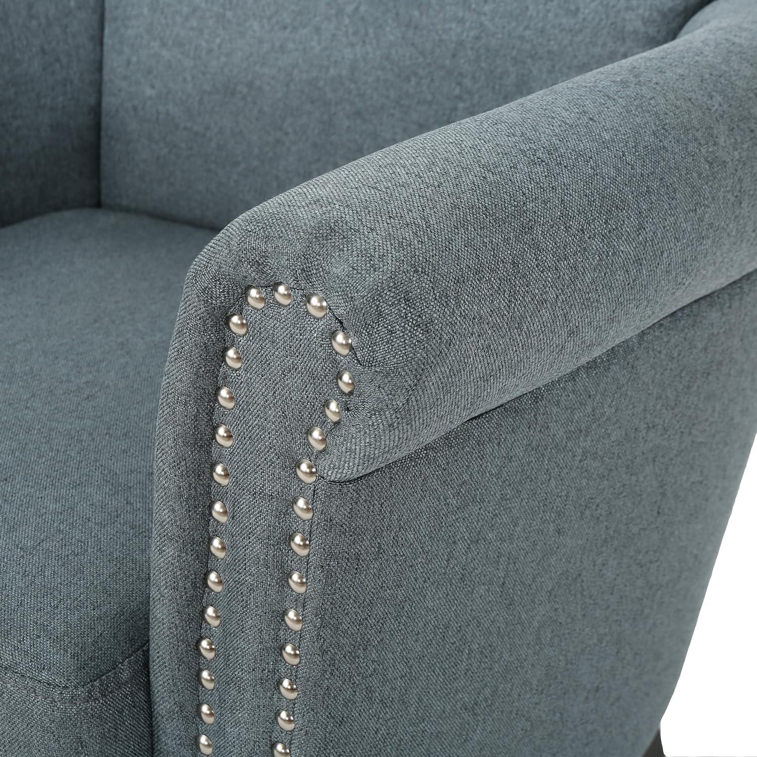 NEW - Christopher Knight Home Brice Vintage Scroll Arm Studded Fabric Club Chair, Steel Blue / Dark Brown - Retail $200 - Image 4