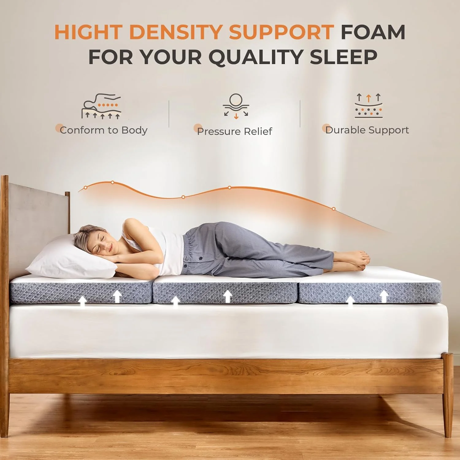 NEW - Sweetnight Queen Tri Folding Mattress - 4-inch Foldable Mattress with a Collapsible and Washable Cover | Medium-Firm with Non-Slip Design | Suitable for RV Travel, Camping, Guest Queen - Retail $147 - Image 5
