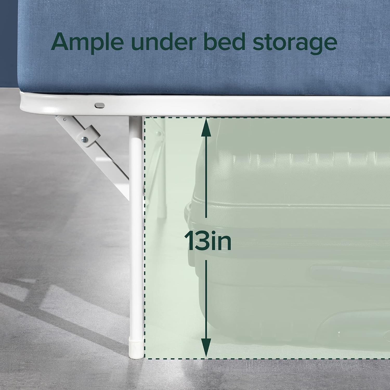 NEW - ZINUS NARROW TWIN SmartBase Tool-Free Assembly Mattress Foundation / 14 Inch Metal Platform Bed Frame / No Box Spring Needed / Sturdy Steel Frame / Underbed Storage, White, Narrow Twin - Retail $65 - Image 5