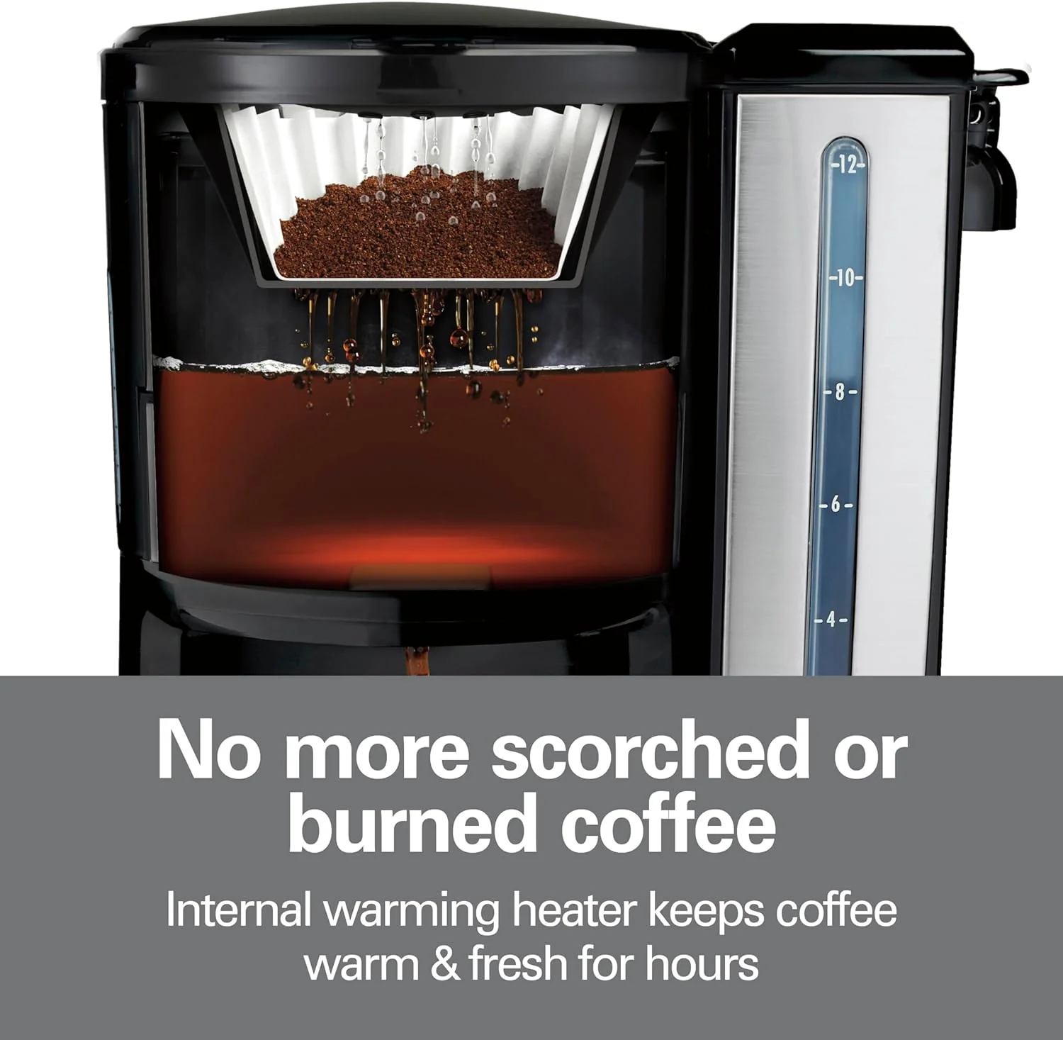 NEW - Hamilton Beach One Press Programmable Dispensing Drip Coffee Maker with 12 Cup Internal Brew Pot, Water Reservoir, Black and Silver (47950) - Retail $52 - Image 3