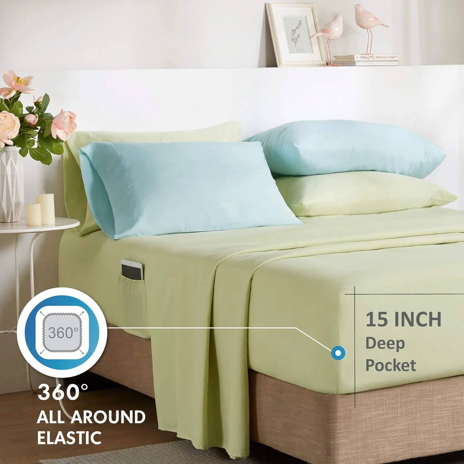 NEW - Comfort Spaces Bed in A Bag FULL - Trendy Casual Design Cozy Comforter with Complete Sheet Set with Side Pocket, All Season Cover, Matching Shams, Natalie, Floral Blue 9 Piece - Retail $56 - Image 2