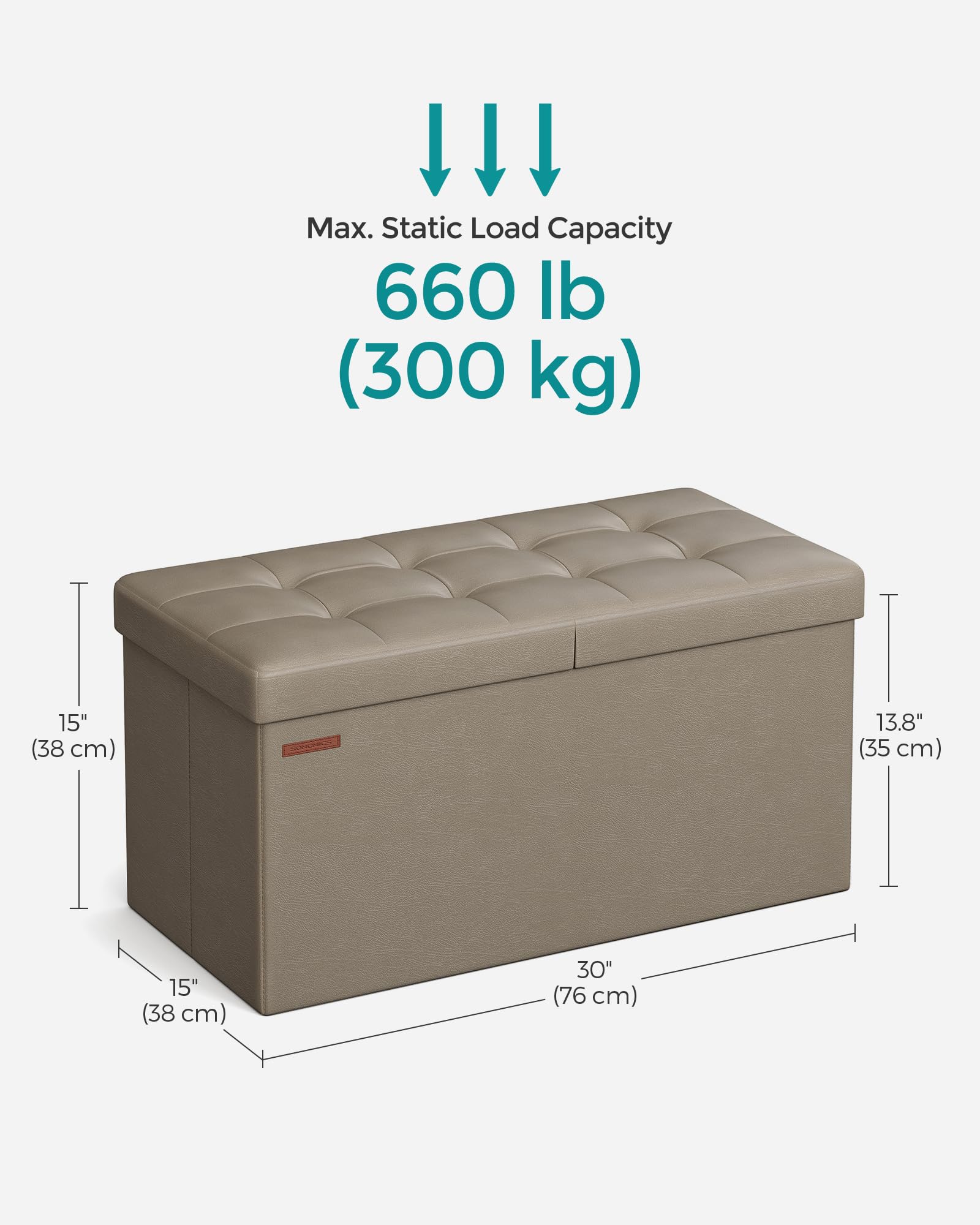 SONGMICS MAZIE Collection - 30 Inches Storage Ottoman Bench with Flipping Lid, Storage Chest Footstool, Load 660 lb, for Entryway, Living Room, Bedroom, Synthetic Leather, Camel Brown ULSF045K03 - Image 3