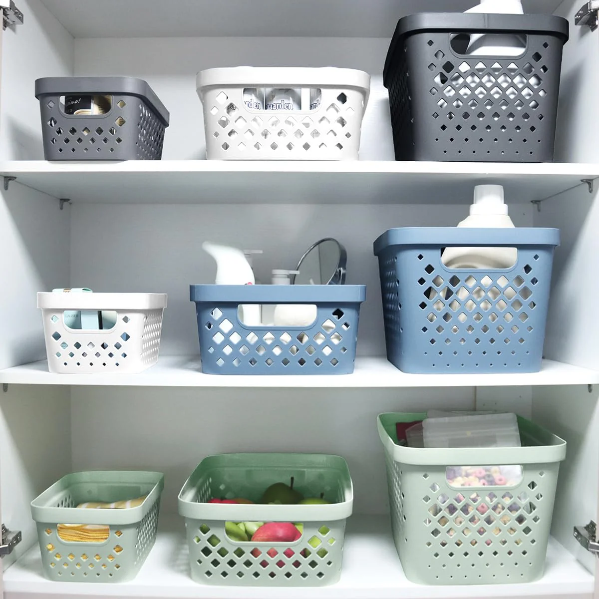 NEW - Glad Plastic Storage Basket Set, Value Pack of 6 | Open Storage Bins for Shelves, Bathroom, Pantry, Closet | Nesting Organizer Boxes with Handles, 4 Gallon, Marina Blue - Retail $38 - Image 3