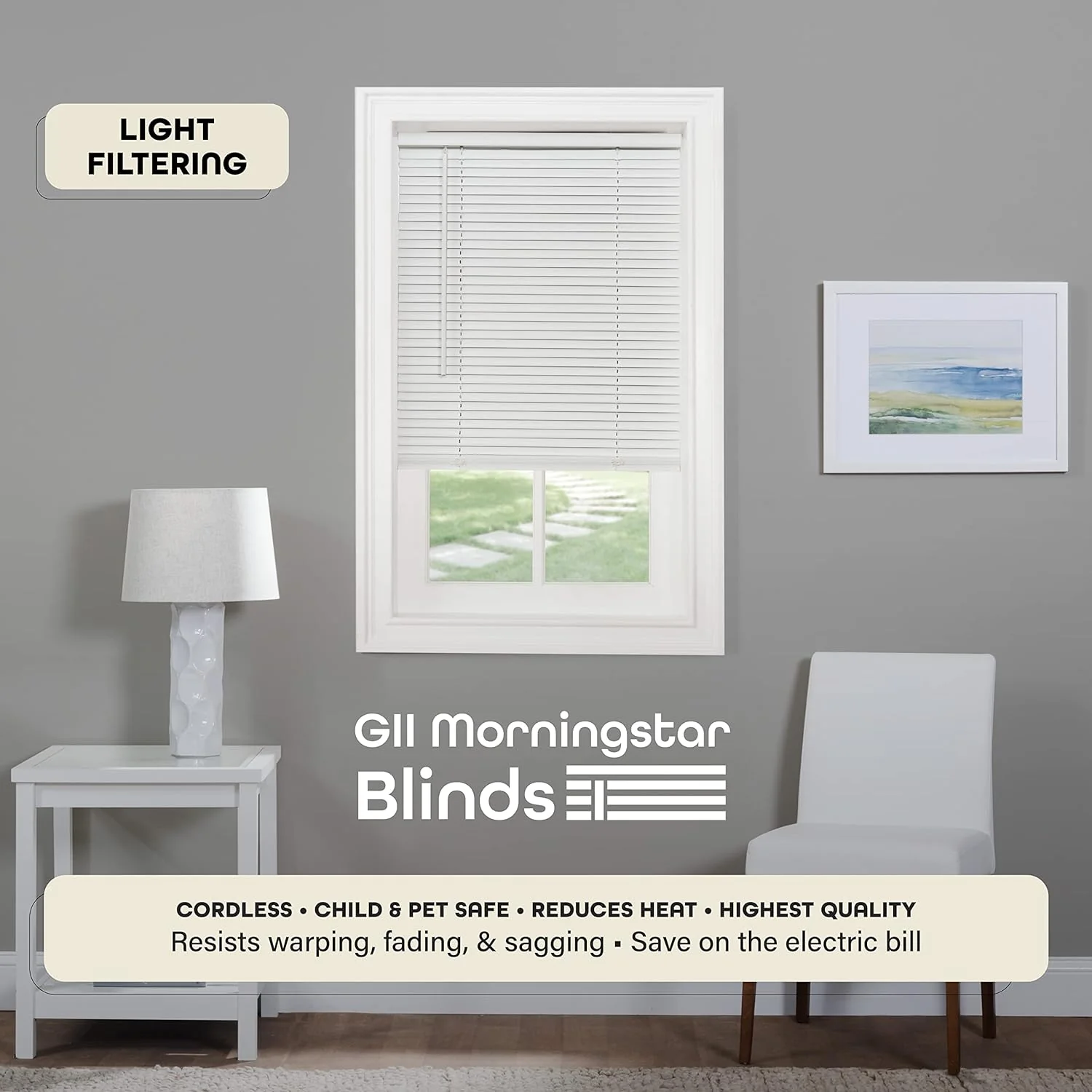 NEW - Cordless Light Filtering Mini Blind - 36 Inch Width, 64 Inch Length, 1" Slat Size - Pearl White - Cordless GII Morningstar Horizontal Windows Blinds for Interior by Achim Home Decor - Retail $17 - Image 2