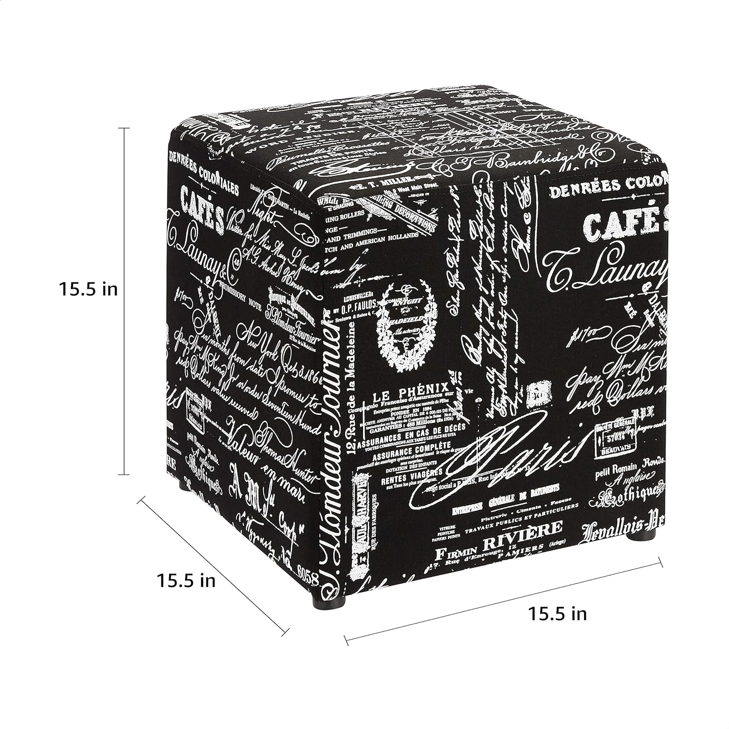 NEW - FIRST HILL FHW Square Fabric Stores Ottoman Style Patterns,Black & White Script Pattern Fabric - Retail $34 - Image 3