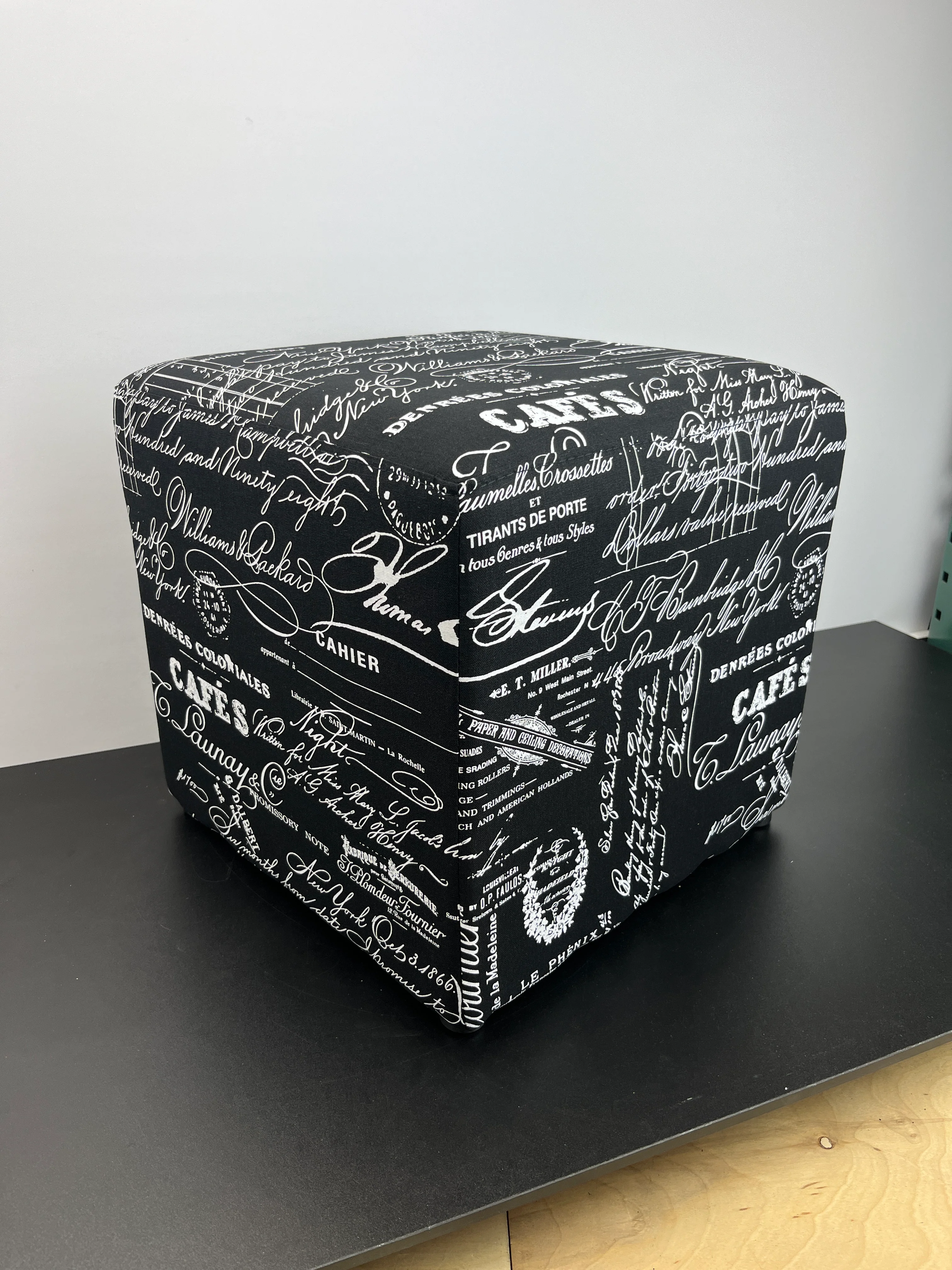 NEW - FIRST HILL FHW Square Fabric Stores Ottoman Style Patterns,Black & White Script Pattern Fabric - Retail $34 - Image 4