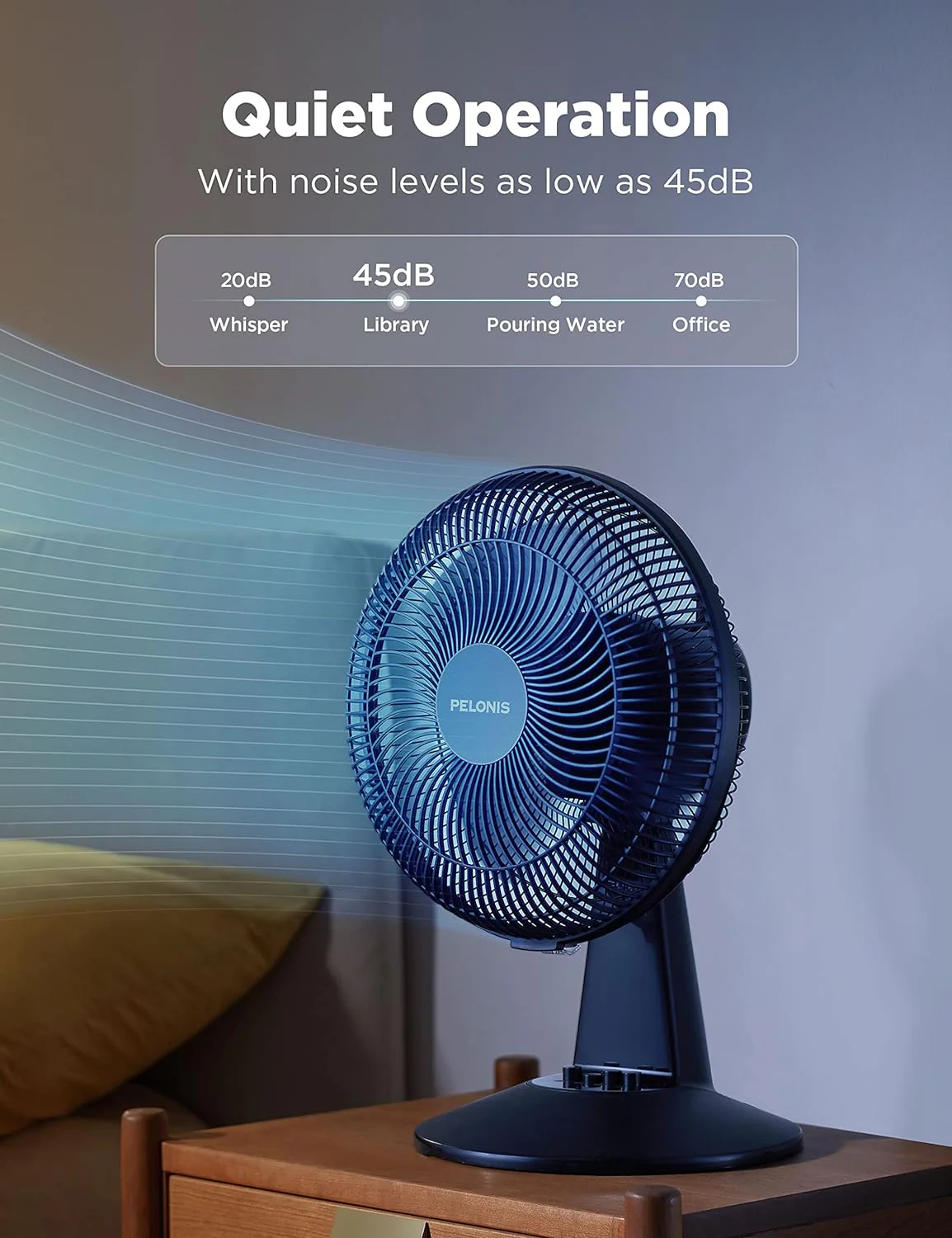 NEW - PELONIS Table Fan 12-Inch Oscillating Table Fan Small Portable Electric Plug-In Desk Fan 3-Speeds Adjustable Tilt Head for Bedroom and Office Black - Retail $29 - Image 2