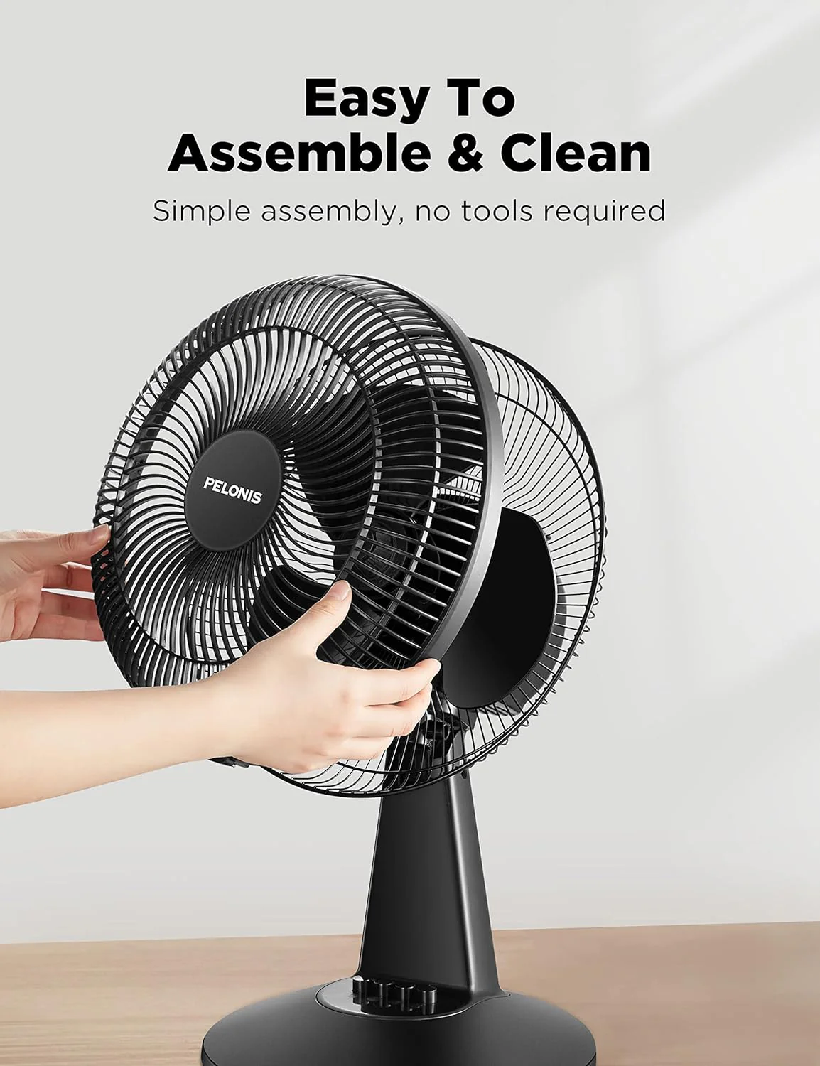 NEW - PELONIS Table Fan 12-Inch Oscillating Table Fan Small Portable Electric Plug-In Desk Fan 3-Speeds Adjustable Tilt Head for Bedroom and Office Black - Retail $29 - Image 3
