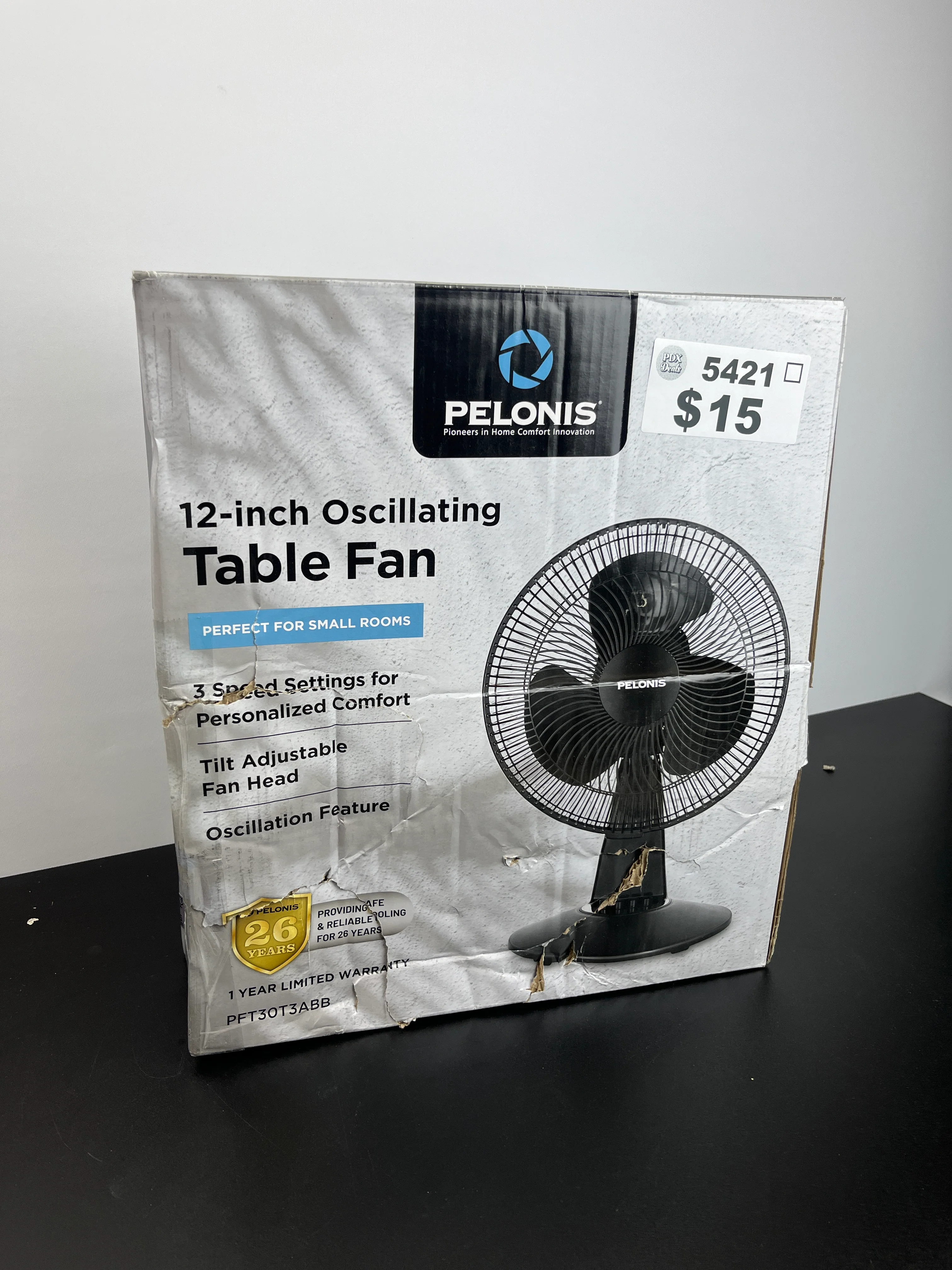 NEW - PELONIS Table Fan 12-Inch Oscillating Table Fan Small Portable Electric Plug-In Desk Fan 3-Speeds Adjustable Tilt Head for Bedroom and Office Black - Retail $29 - Image 6