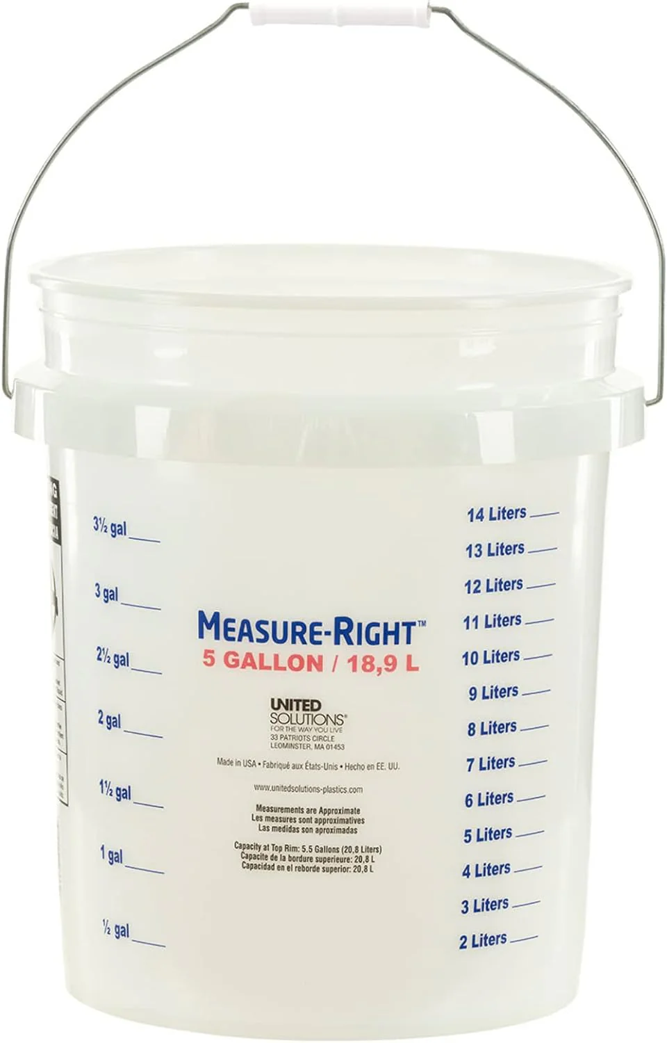NEW - United Solutions 5 Gallon Measure Right Bucket with Graduated Marking in Gallon and Liters, 2 Pack - Retail $19 - Image 2