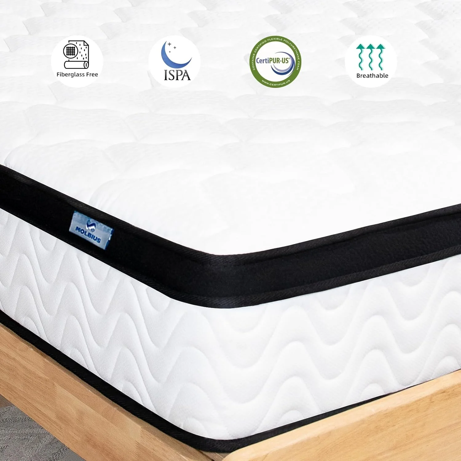NEW - MOLBIUS QUEEN Mattress | 12 Inch Queen Size Hybrid Mattresses in a Box | Medium Firm Memory Foam and Individual Pocket Springs | Fiberglass Free Bed Mattress | Breathable | CertiPUR-US - Retail $229 - Image 2