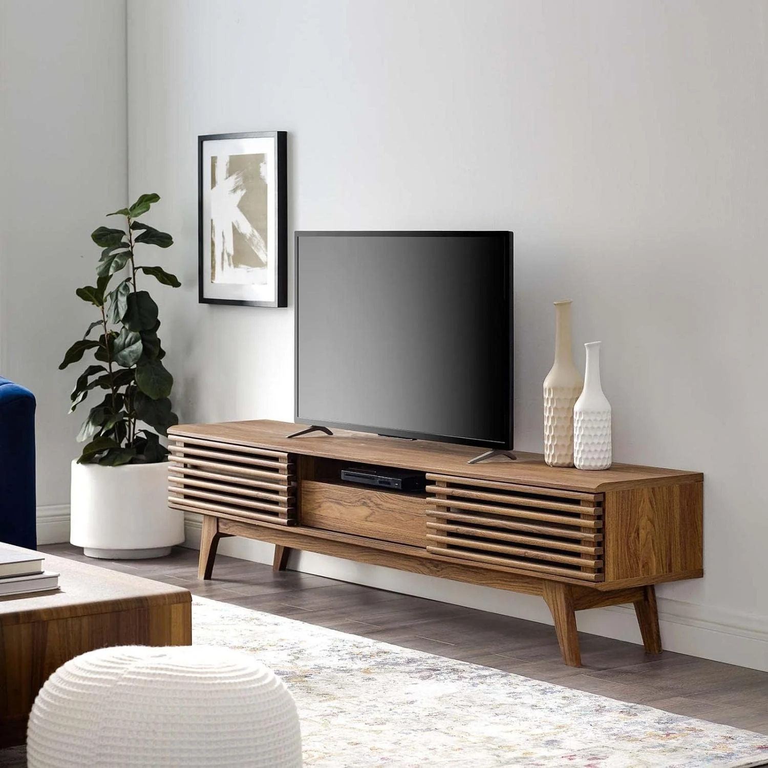 Modway Render 70" Mid-Century Modern Low Profile Entertainment TV Stand, 70 Inch, Walnut Walnut - Retail $221 - Image 2