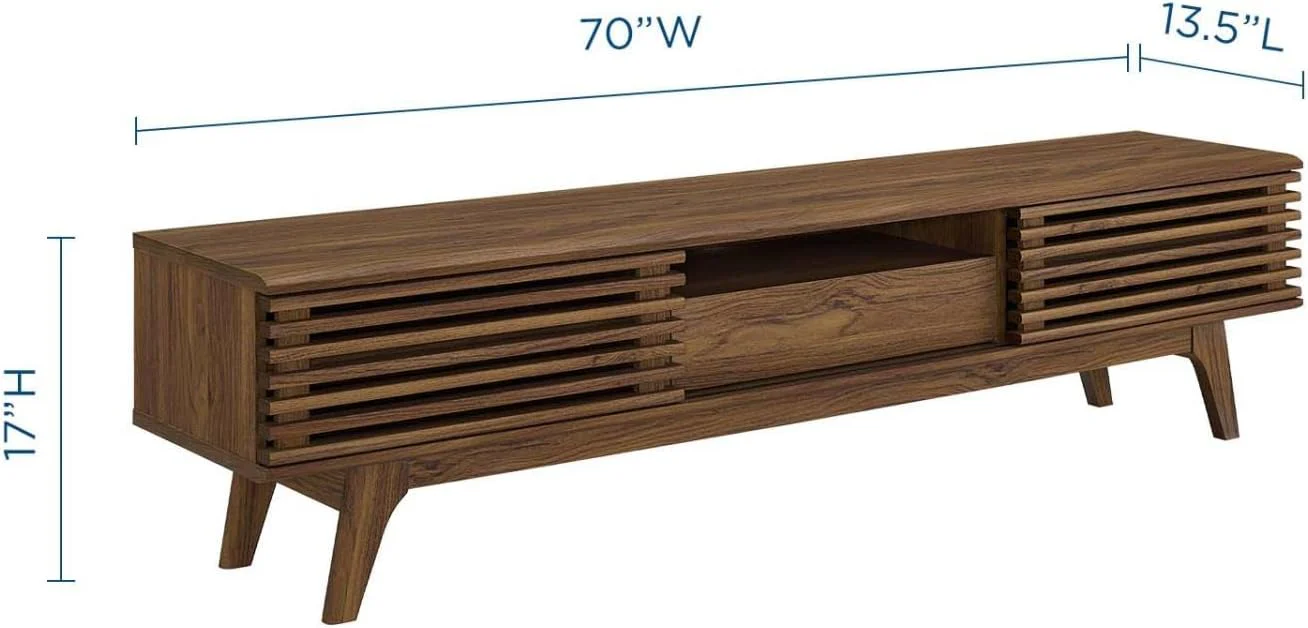 Modway Render 70" Mid-Century Modern Low Profile Entertainment TV Stand, 70 Inch, Walnut Walnut - Retail $221 - Image 5