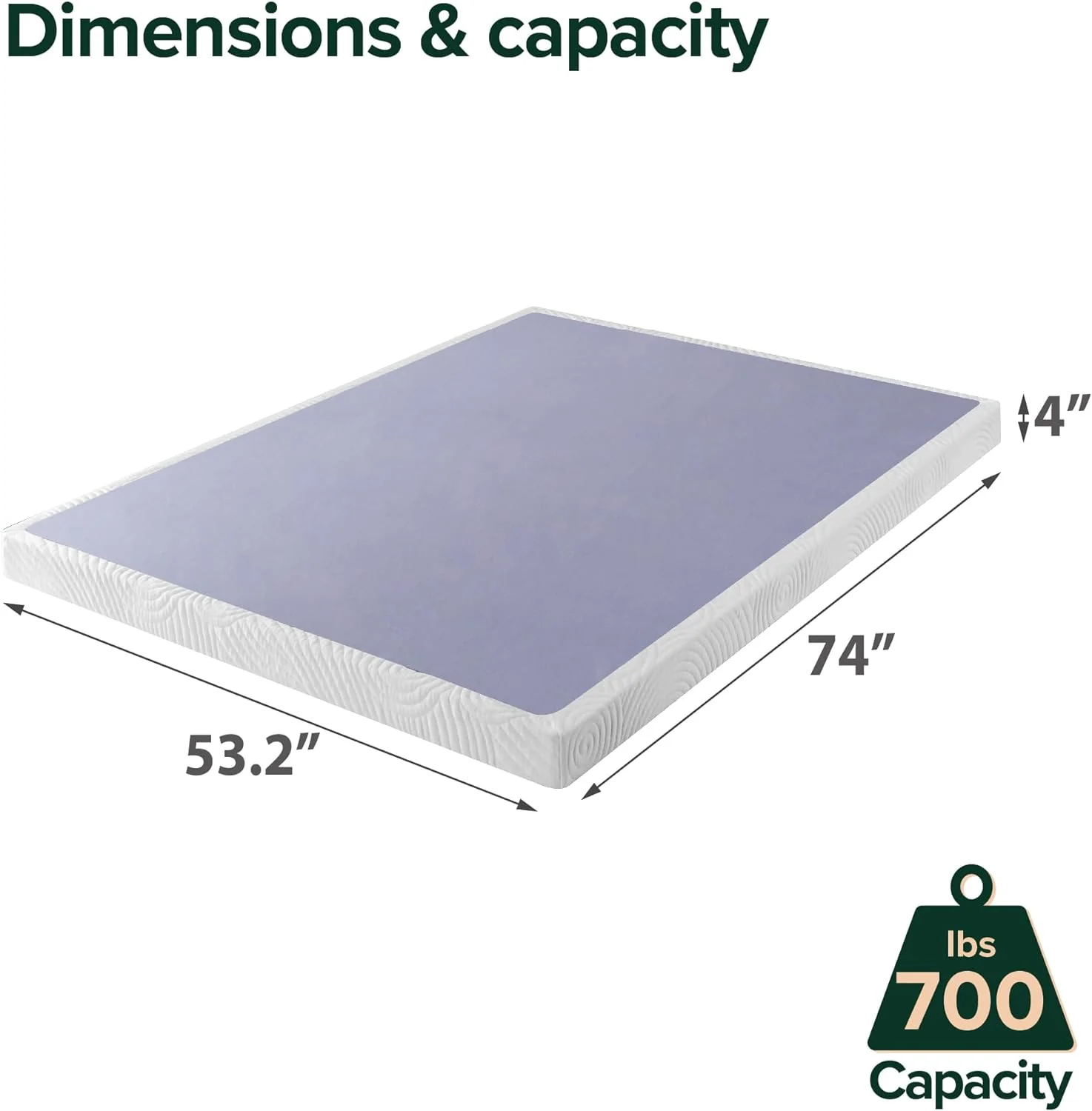 NEW - ZINUS 4 Inch FULL Metal Box Spring with Wood Slats, Mattress Foundation, Sturdy Steel Structure, Easy Assembly - Retail $139 - Image 3