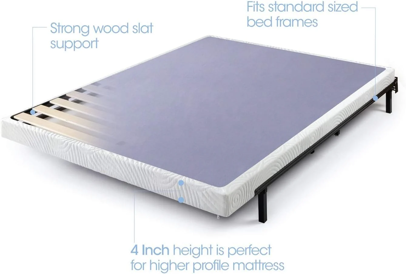 NEW - ZINUS 4 Inch FULL Metal Box Spring with Wood Slats, Mattress Foundation, Sturdy Steel Structure, Easy Assembly - Retail $139 - Image 4