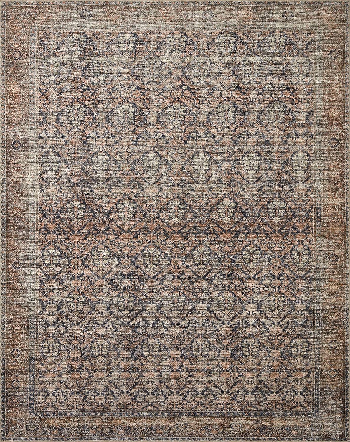 Loloi Amber Lewis x Loloi Billie Collection BIL-01 Ink / Salmon 7ft-6in x 9ft-6in, 0.19in Thick Area Rug - Retail $211
