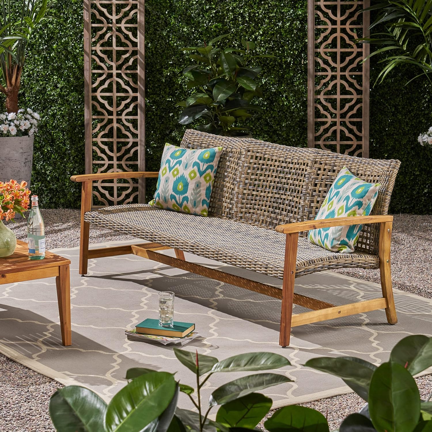 NEW - Christopher Knight Home Marcia Outdoor Wood Sofa, Wicker, 75.50 x 31.00 x 31.50, Gray, Natural Stained Finish - Image 3
