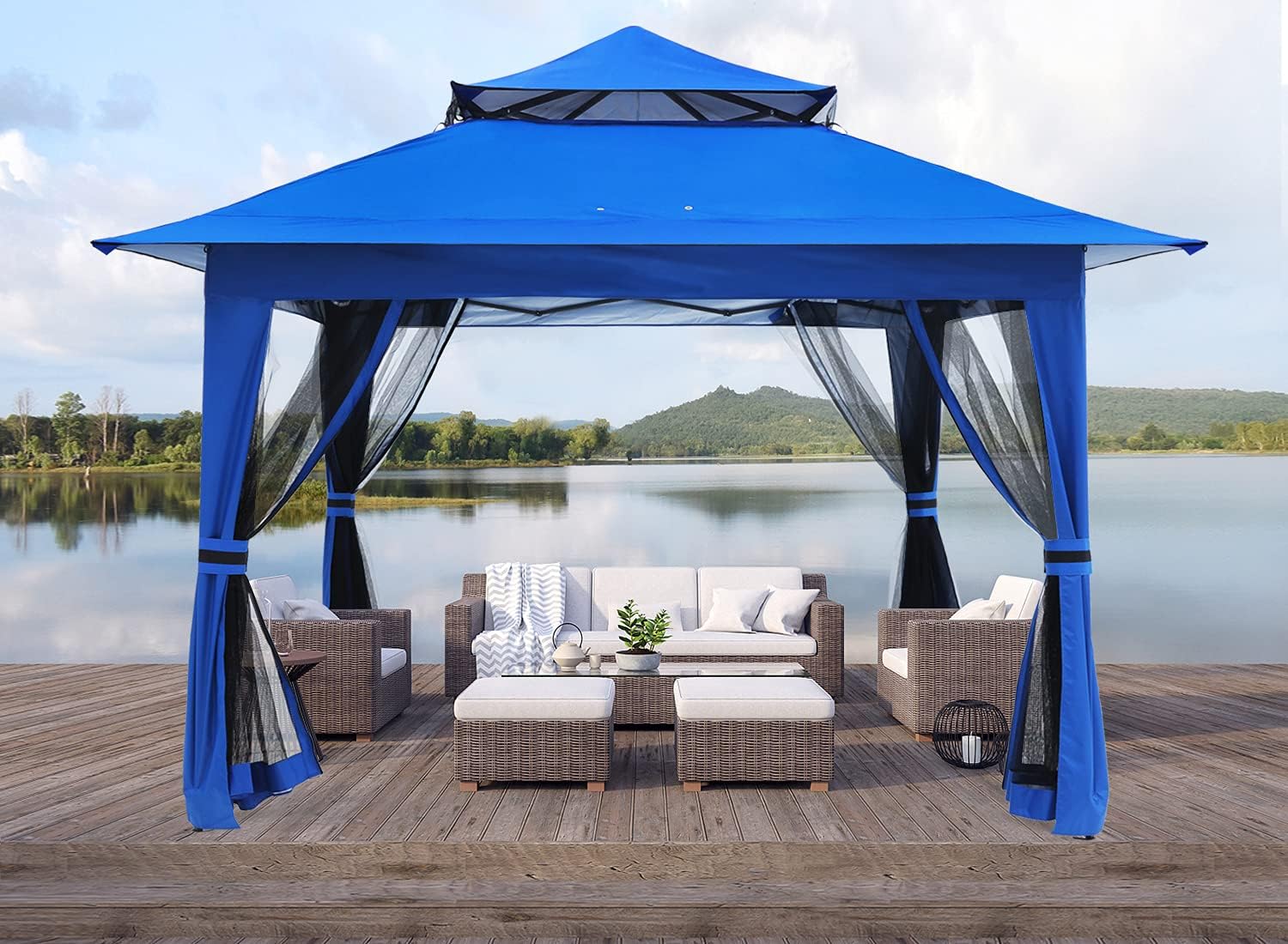 NEW - ABCCANOPY Pop Up Gazebo 13x13 - Outdoor Canopy Tent with Mosquito Netting for Patio Garden Backyard (Blue) - Retail $179 - Image 2
