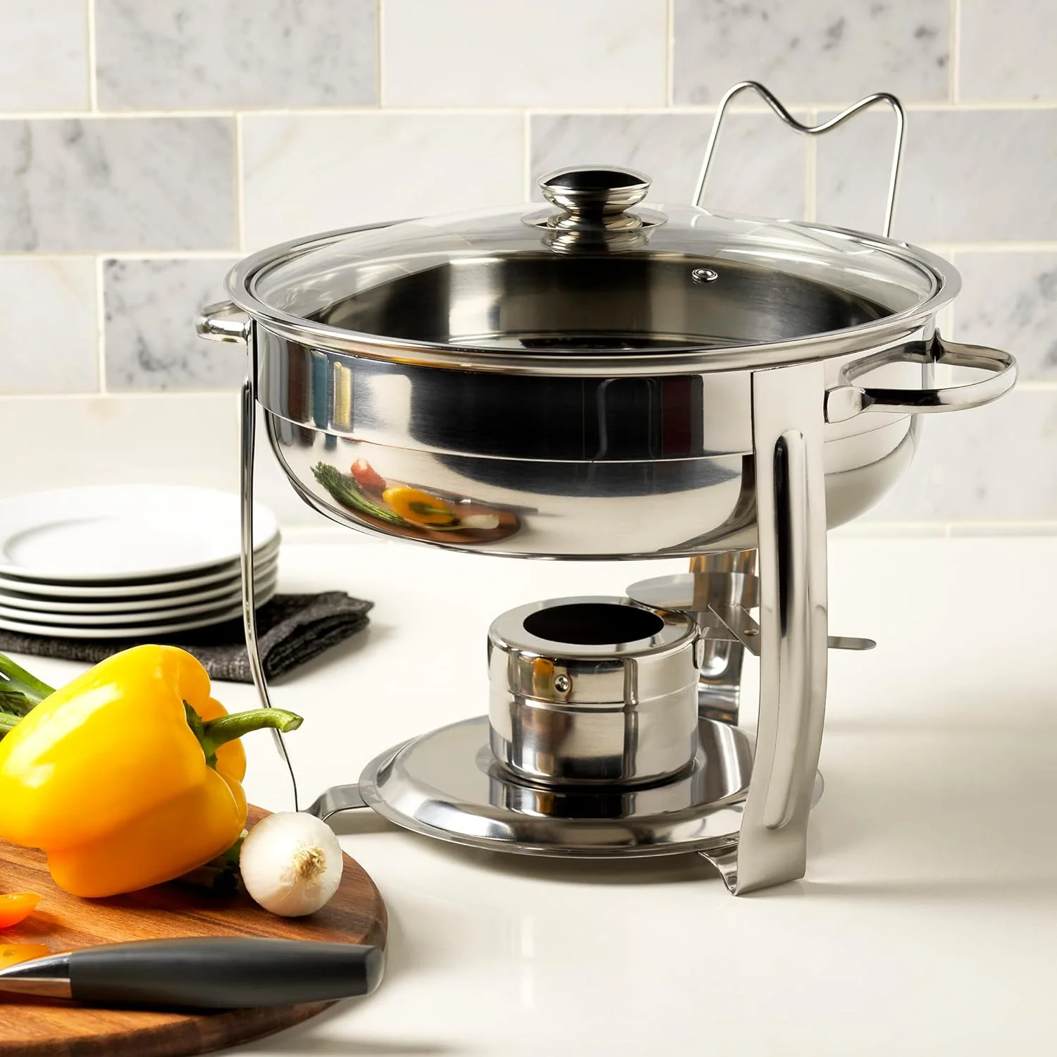 NEW - Denmark Round Chafing Dish, 4 Quart, Stainless Steel, 7-Piece - Retail $19 - Image 3