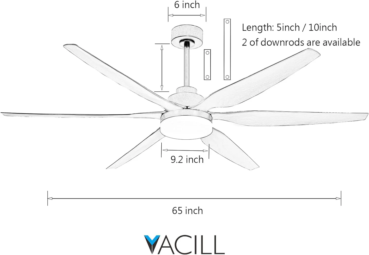 VACILL 65 inch Large Ceiling Fan with Light and Remote,6 Blades,Noiseless DC Motor,LED Light Dimmable,6 Speed Levels,White - Retail $129 - Image 2
