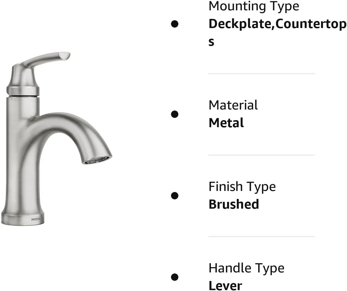 NEW - Moen Wellton Single-Handle Spot Resist Brushed Nickel Bathroom Faucet, One Hole Bathroom Sink Faucet with Optional Deck Plate and Drain Assembly, 84980SRN - Image 3