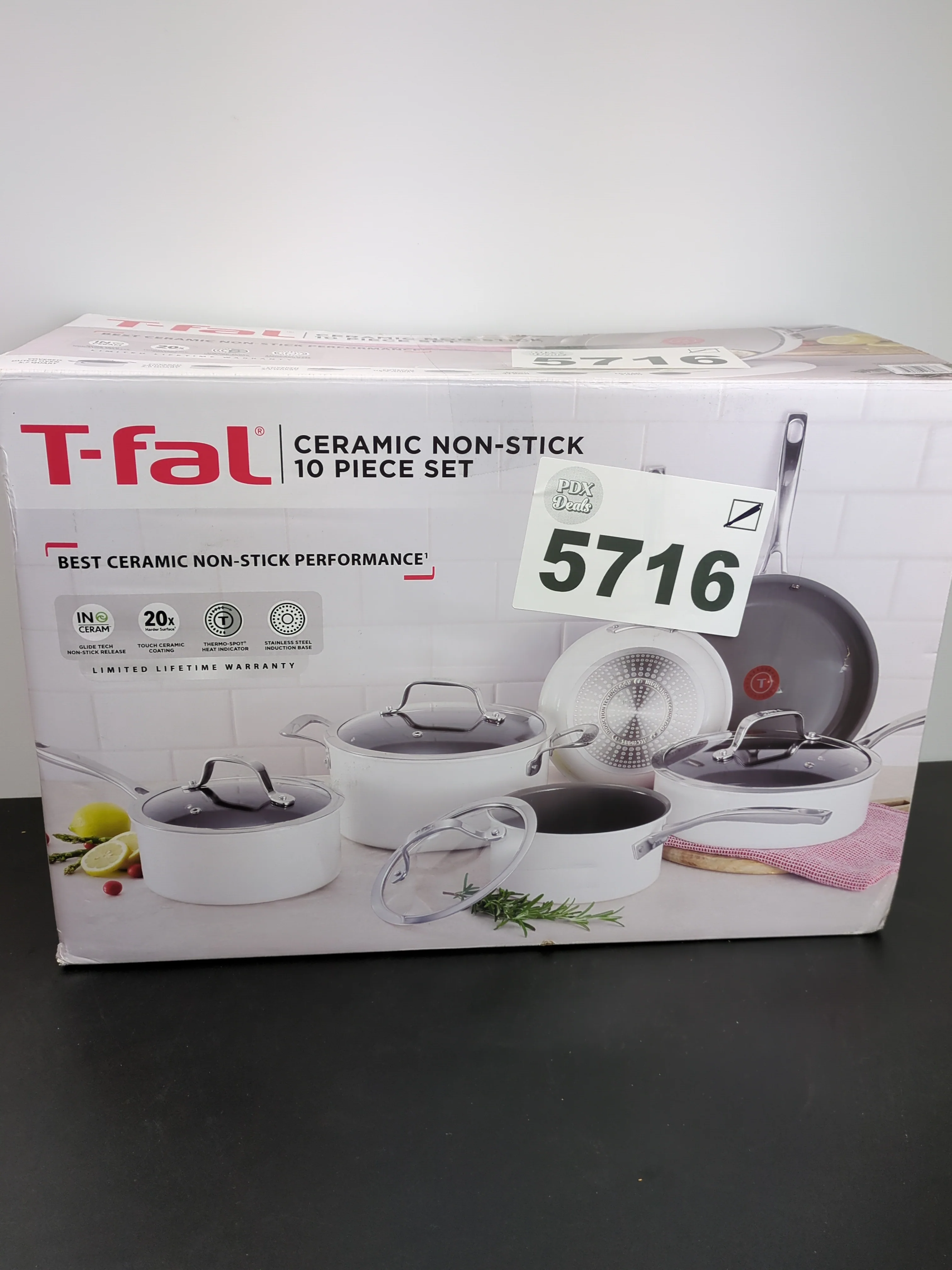 NEW - T-fal WHITE Excellence Ceramic Non-Stick Cookware Set, 10-Piece - Retail $149 - Image 3