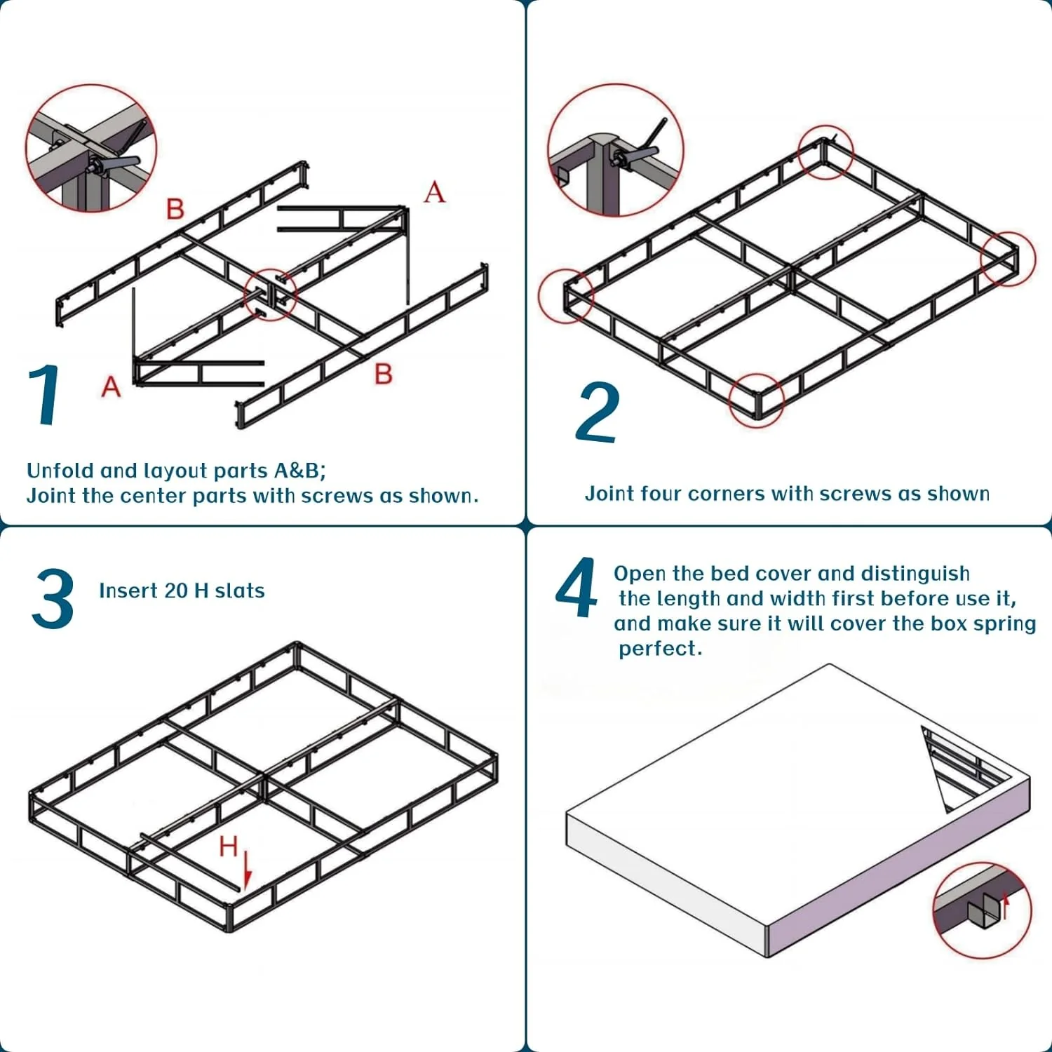 NEW - EZBeds Box-Spring Full, 9 Inch Metal Full Size Box Spring, Mattress Foundation Full Size Box Spring with Fabric Cover, Easy Assembly, Noise Free, Non Slip - Retail $115 - Image 4