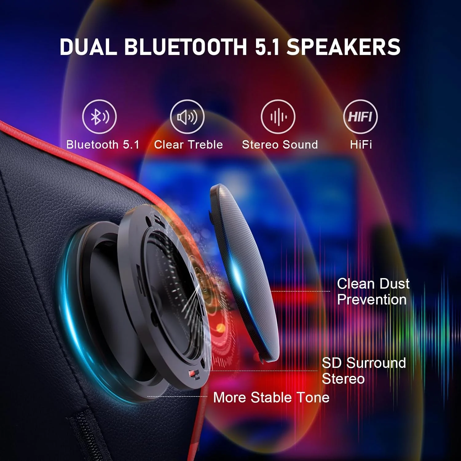 NEW - GTRACING Gaming Chair with Footrest Speakers Video Game Chair Bluetooth Music Heavy Duty Ergonomic Computer Office Desk Chair Red - Retail $170 - Image 2