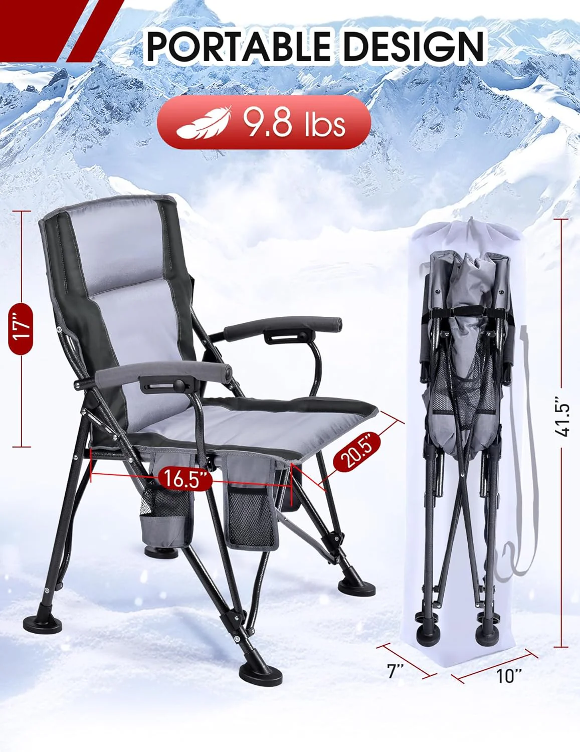 NEW - Docusvect Heated Camping Chair for Adults, Heats Back and Seat, 3 Heat Levels, Fully Padded Heated Folding Chair for Outdoor Sports with Cup Holder, Rich Pockets, Battery NOT Included - Retail $109 - Image 2