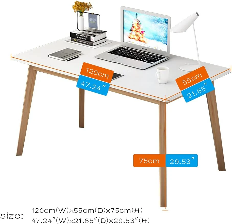 NEW w/ Dmg - IOTXY Simple Wooden Writing Desk - Freestanding Modern PC Laptop Computer Workbench with Solid Wood Legs for Home Office, TV Table, Music Live Desk, Raw Wood Color - Retail $125 - Image 3