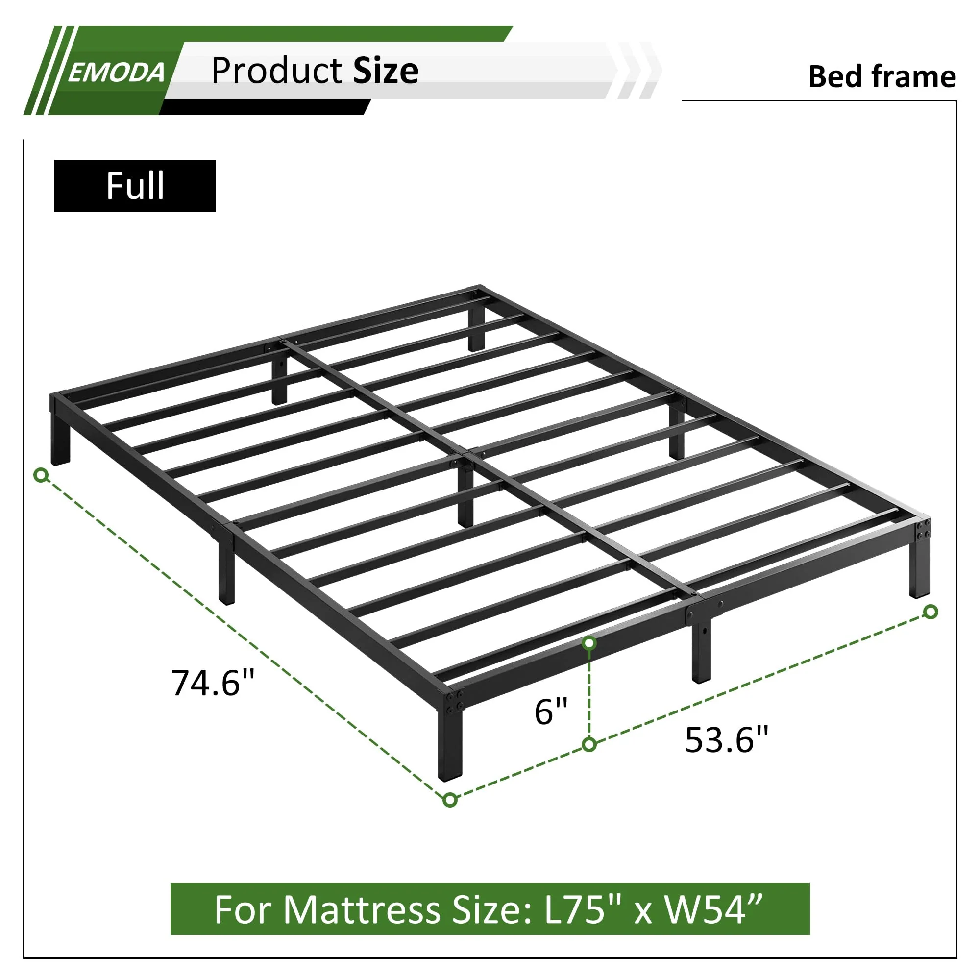 6 Inch Full Size Bed Frame Heavy Duty Metal Platform No Box Spring Needed, Easy Assembly Noise Free, Black - Image 2