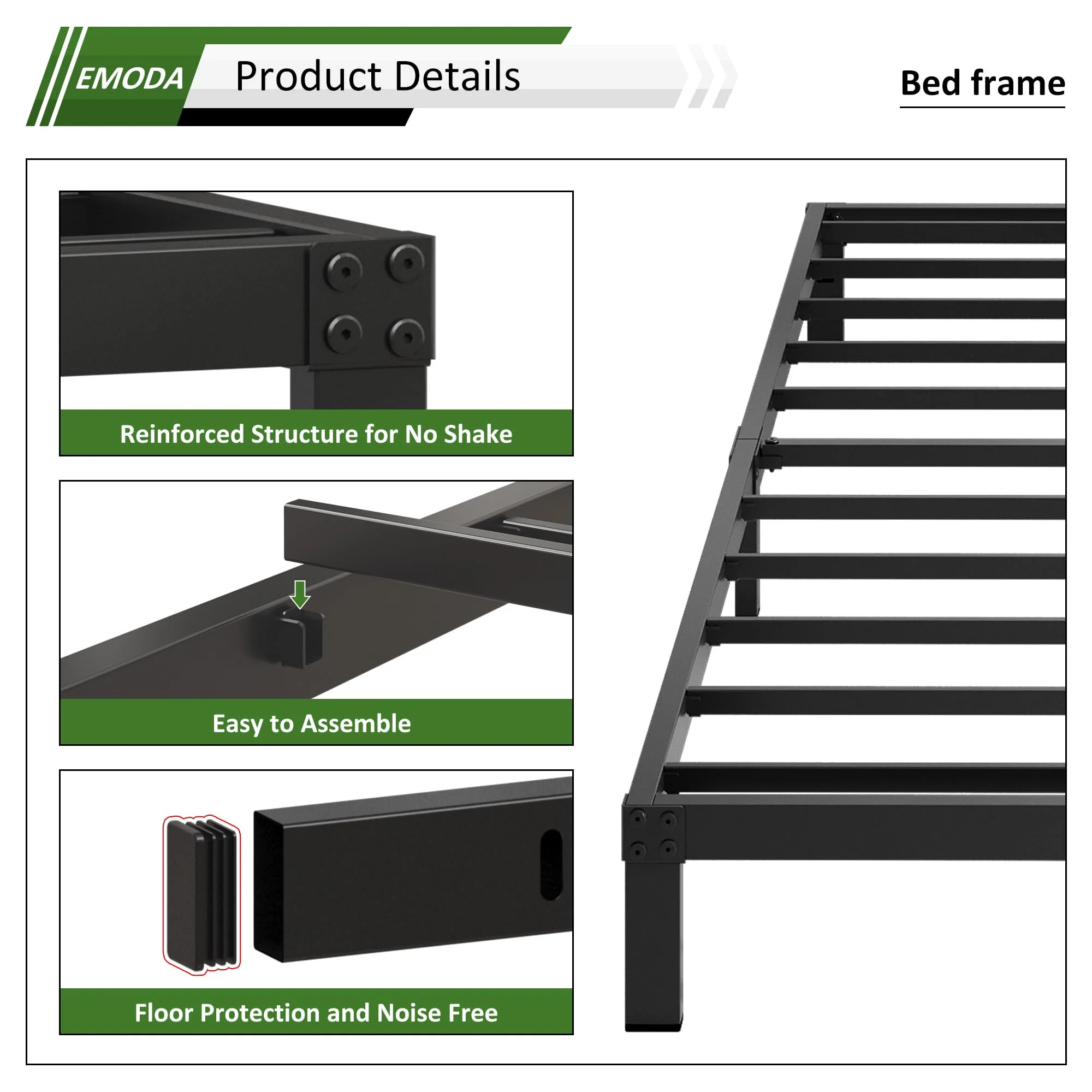 6 Inch Full Size Bed Frame Heavy Duty Metal Platform No Box Spring Needed, Easy Assembly Noise Free, Black - Image 3