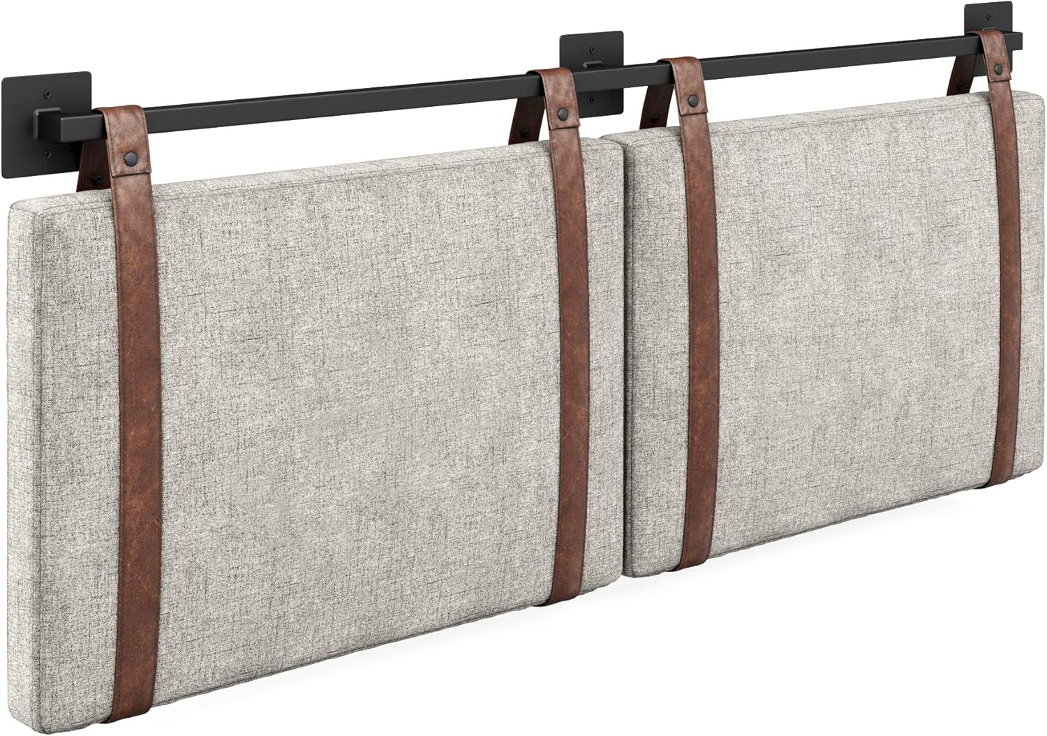 Nathan James Harlow Modern Wall Mount Hanging Headboard, Queen, Gray with Brown Faux Leather Straps - Retail $120 - Image 4
