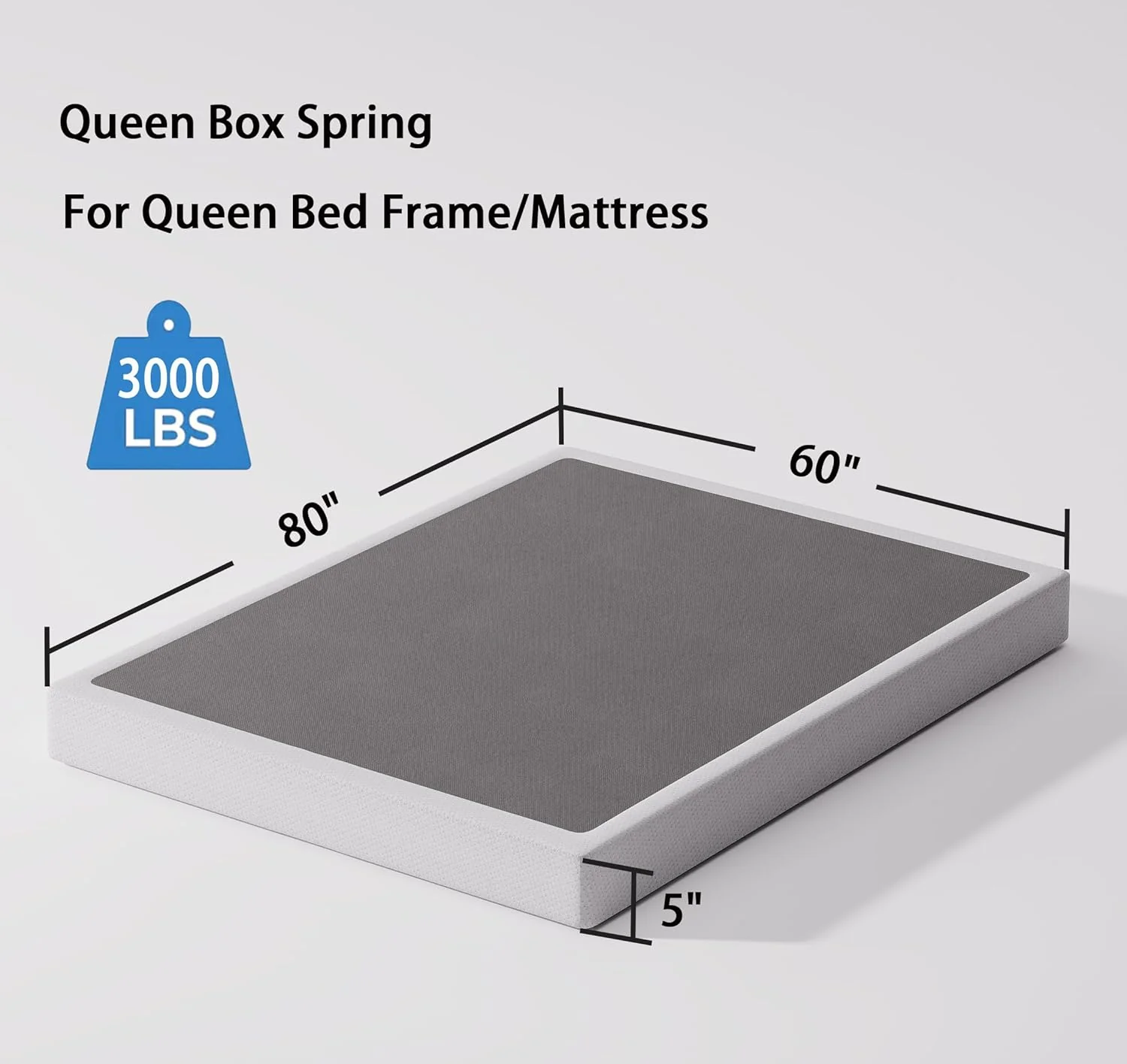 NEW - Bedsnus Queen Size Box Spring and Cover Set, 5 Inch Low Profile Metal BoxSpring, Heavy Duty Structure Mattress Foundation, Noise Free, Non-Slip, Easy Assembly - Retail $113 - Image 3