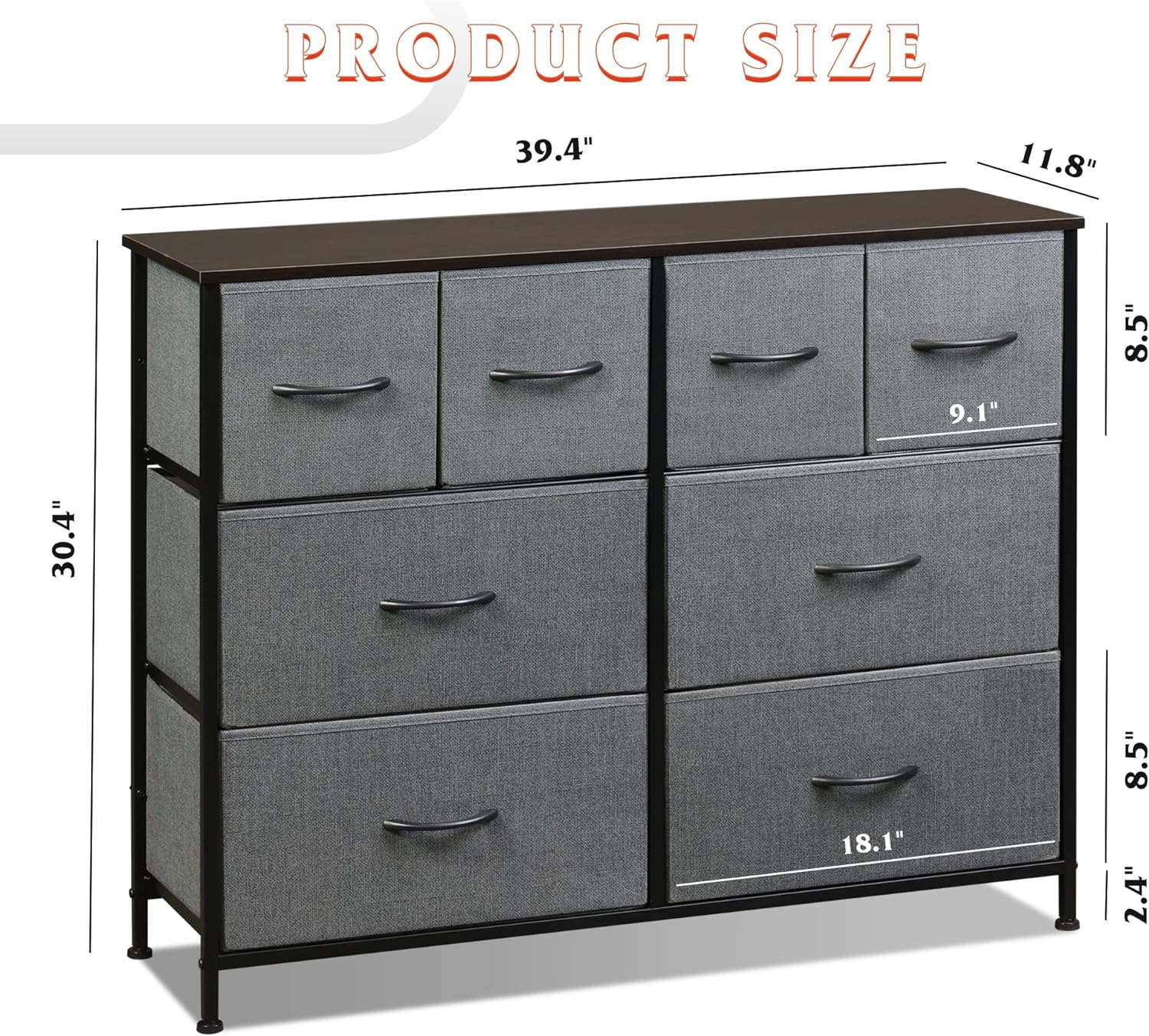 NEW - WLIVE Dresser for Bedroom with 8 Drawers, Wide Fabric Dresser for Storage and Organization, Bedroom Dresser, Chest of Drawers for Living Room, Closet, Hallway, Dark Grey - Retail $94 - Image 4