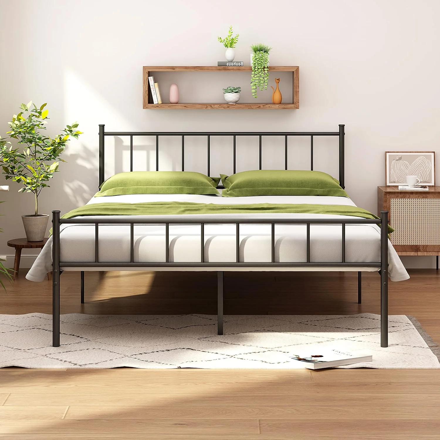 NEW - HLIPHA Queen Size Metal Platform Bed Frame with Heavy Duty Steel Slat Support,14 in Height Easy Assembly Mattress Foundation,No Box Spring Needed,Black - Retail $79 - Image 2