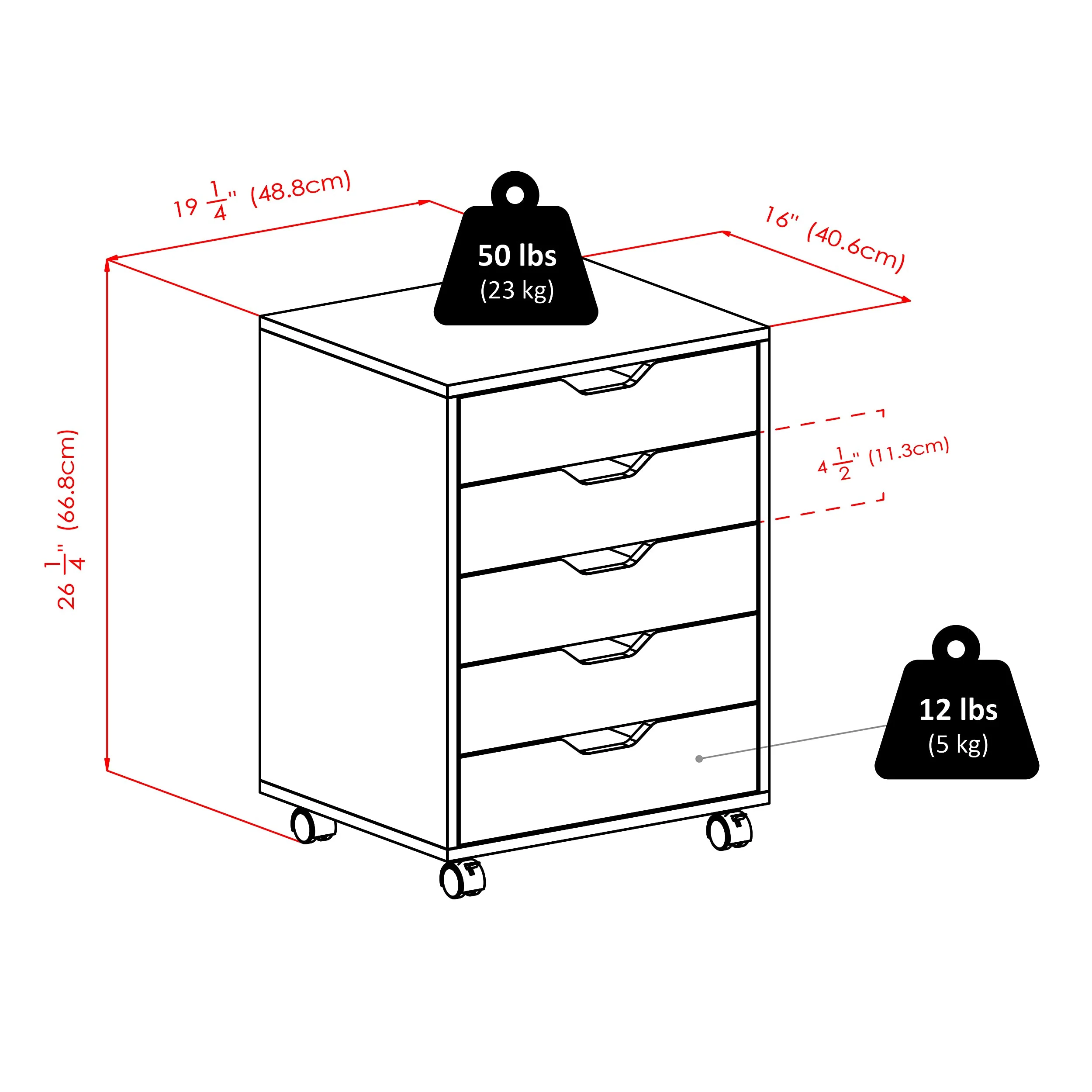 Winsome Halifax 5-Drawer Storage Cabinet, Black (20519) - Image 3