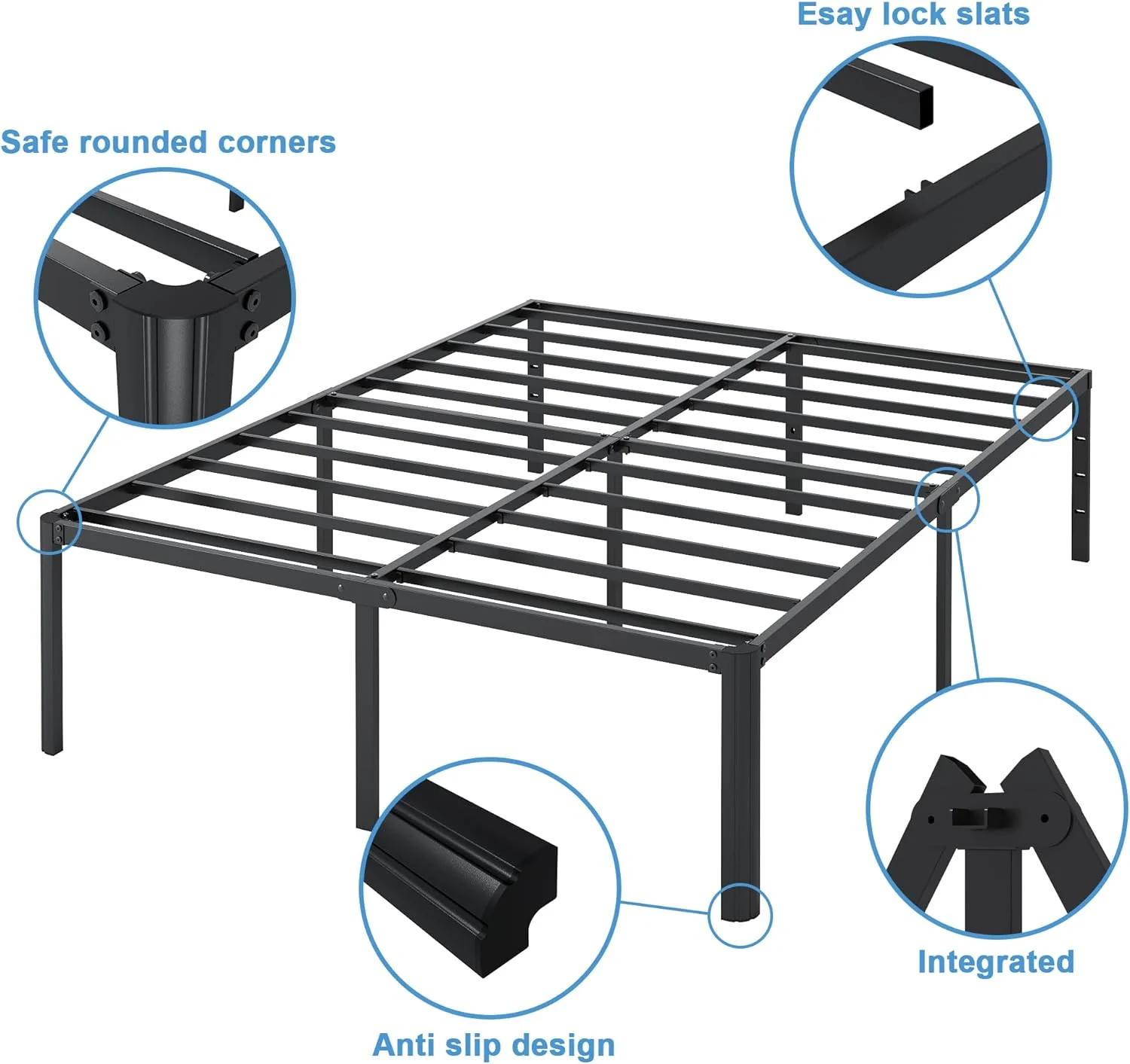 Vehowy Full Size Bed Frame,18 Inch Heavy Duty Platform Bed Frame with Round Corner Edge Legs/No Box Spring Needed/Noise Free/Steel Slat Support/Easy Assembly - Retail $69 - Image 4