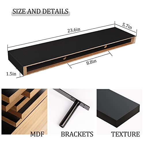 BAMEOS Floating Shelf,24 in Wall Shelf,Decor Wall Mounted Shelves,Hanging Shelf Set for Bathroom Kitchen Living,Kitchen,Room Bedroom Storage,Black - Image 2