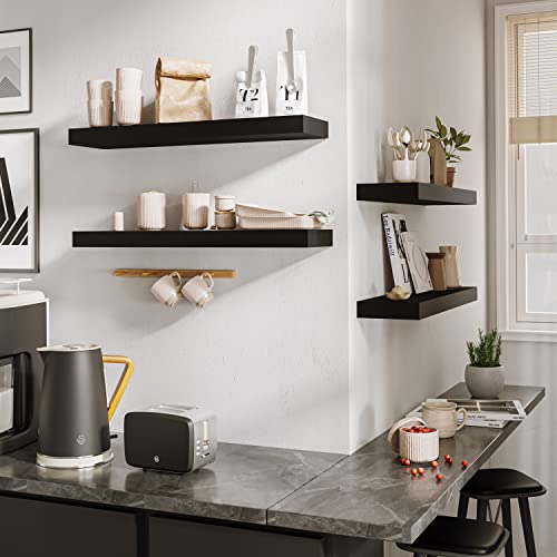 BAMEOS Floating Shelf,24 in Wall Shelf,Decor Wall Mounted Shelves,Hanging Shelf Set for Bathroom Kitchen Living,Kitchen,Room Bedroom Storage,Black - Image 3