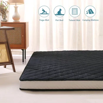 MAXYOYO QUEEN Diamond Patterned Futon Mattress, Extra Thick Japanese Floor Mattress Quilted Mattress Topper, Folding Floor Lounger Guest Bed Padded Sleeping Pad for Touring Car Camping, Black - Retail $157 - Image 2
