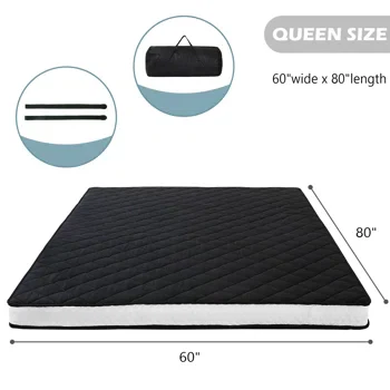MAXYOYO QUEEN Diamond Patterned Futon Mattress, Extra Thick Japanese Floor Mattress Quilted Mattress Topper, Folding Floor Lounger Guest Bed Padded Sleeping Pad for Touring Car Camping, Black - Retail $157 - Image 4