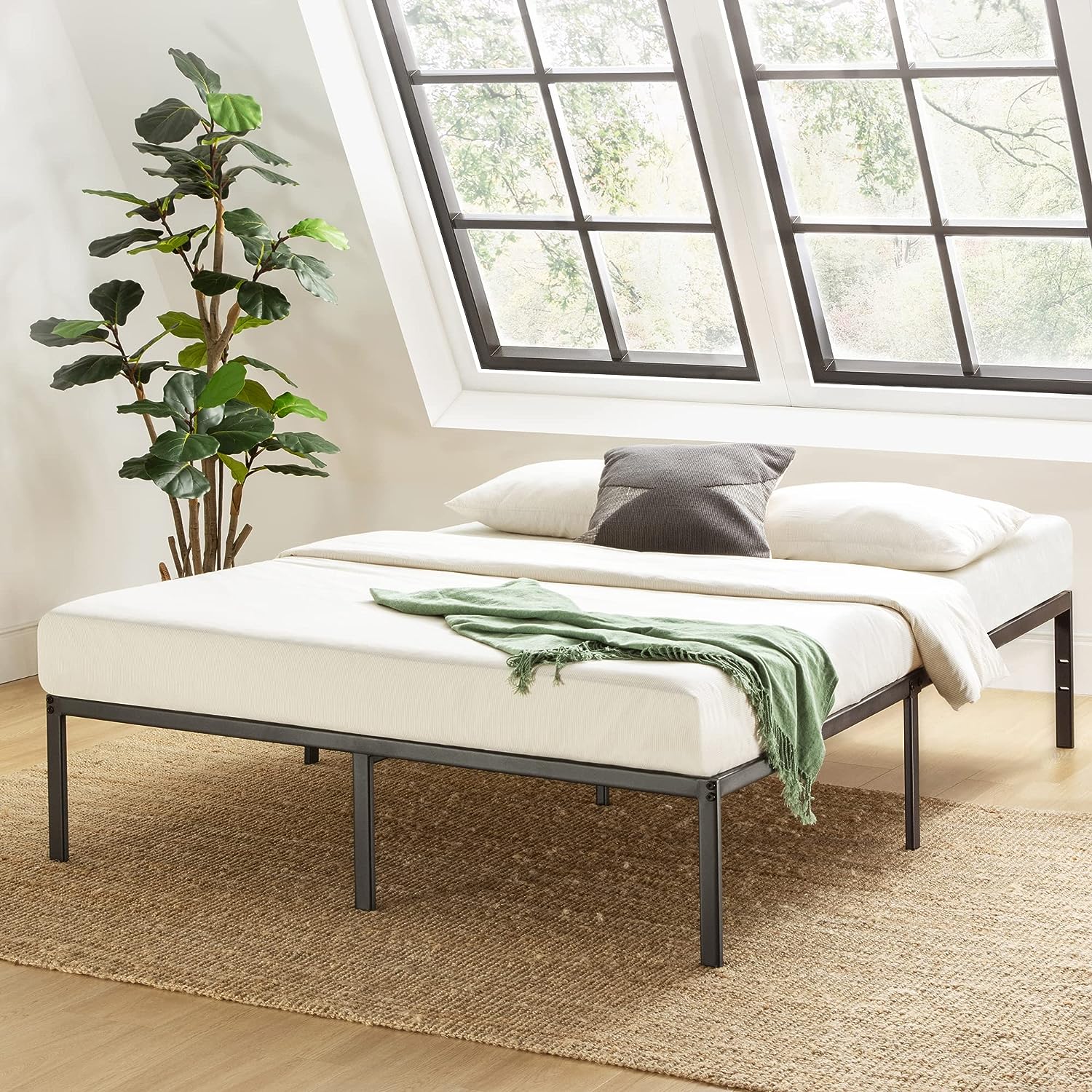 NEW - Best Price Full 14 Inch Metal Platform Beds w/Heavy Duty Steel Slat Mattress Foundation (No Box Spring Needed), Black - Retail $79