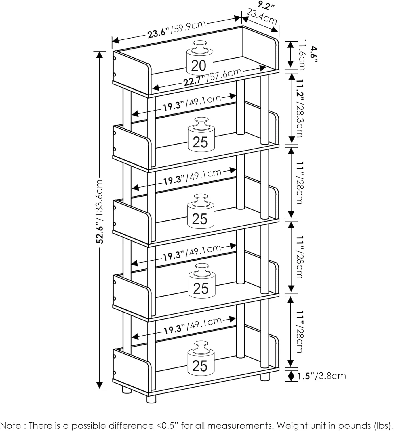 Furinno Turn-N-Tube 5-Tier Toolless Display Rack, French Oak/Black - Retail $56 - Image 3