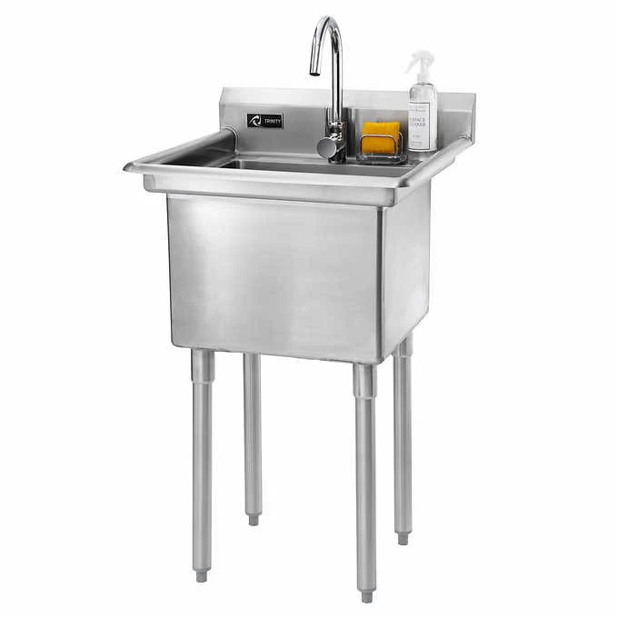 TRINITY Stainless Steel Utility Sink with Faucet - Retail $289 - Image 3